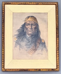 Bill Hampton American 1925 -1977 Indian Native American Portrait Original Copyrighted Work on Paper