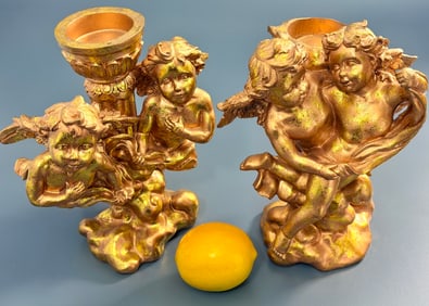 Lot of Two Gold Angelic Bases Flying Angel Stands