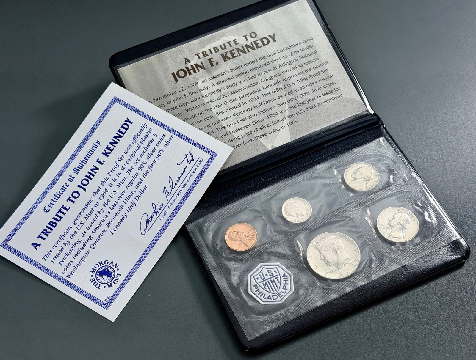 First Ever Kennedy Half Dollar 1964 U.S. Mint Proof Set Also Includes Lincoln Cent Jefferson Nickel (1 of 3)