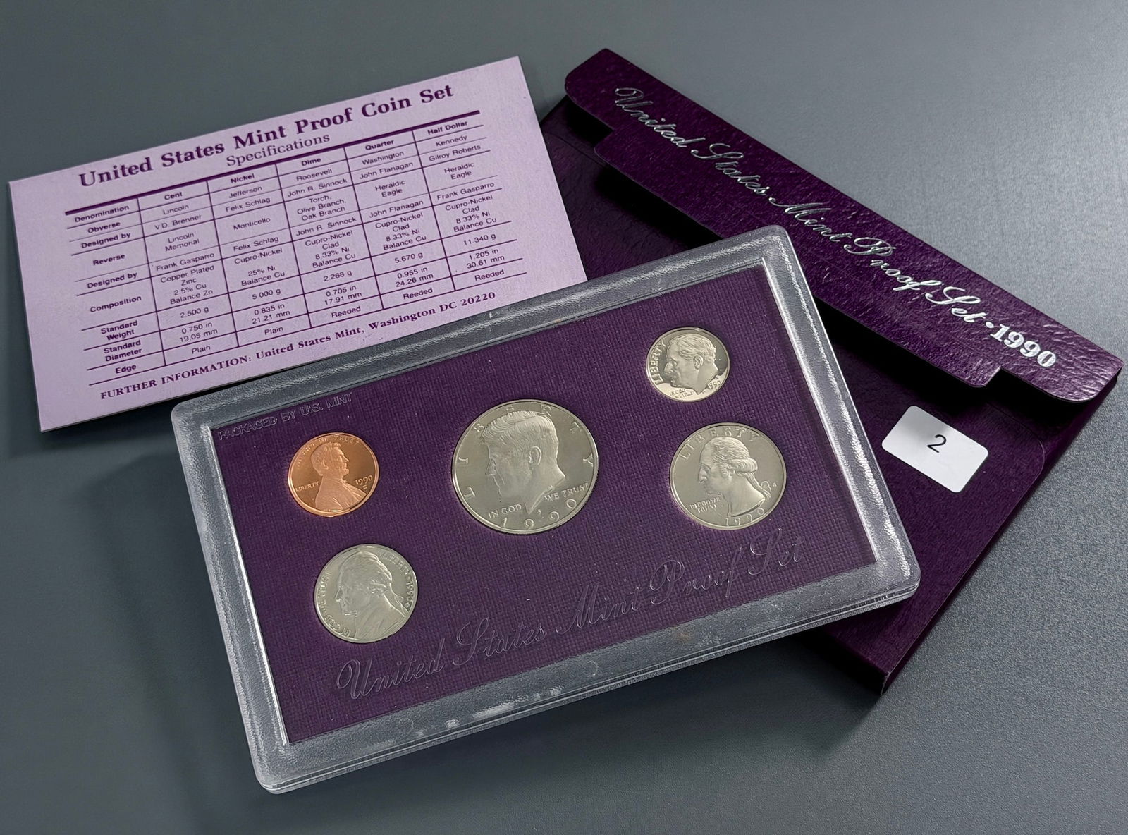 San Francisco Mint 1990 United States Proof Set Contains Five Coins: a Lincoln Cent, Jefferson (1 of 2)