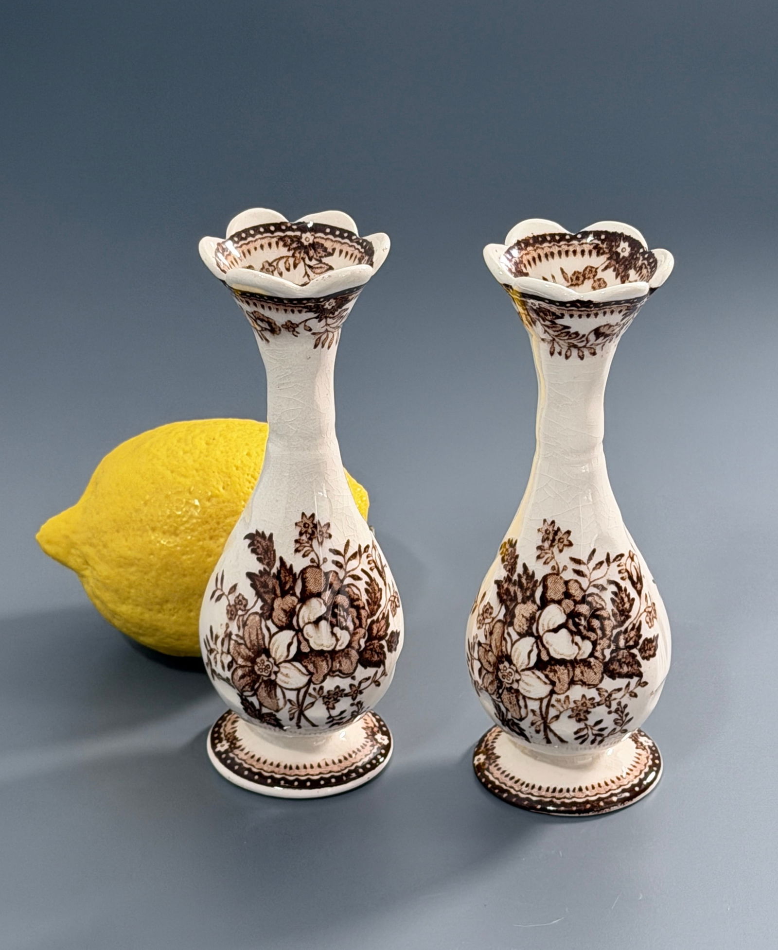 Clarie Cliff English Staffordshire Transferware Vase Pair of Antique Tonquin Small Ceramic Vases (1 of 3)