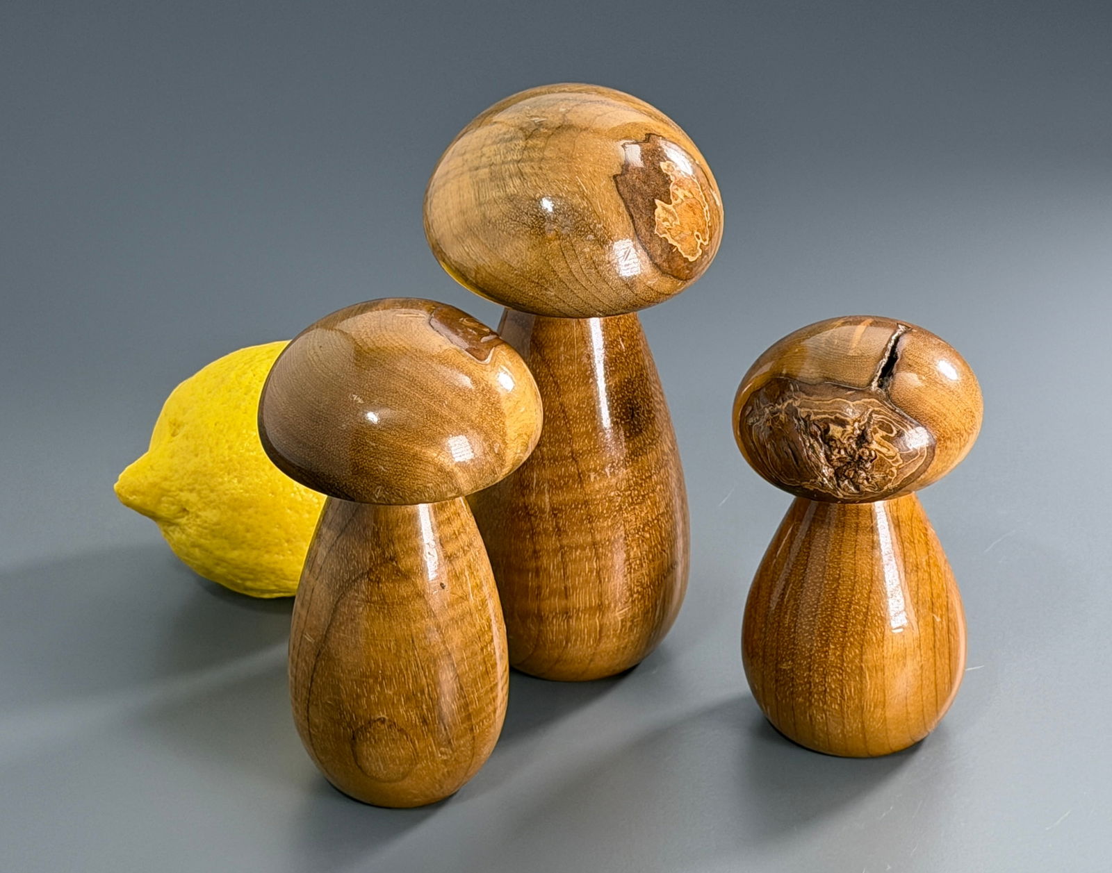 Carved Wood Mushrooms Mid Century Vintage Decorations c 1970 (1 of 4)