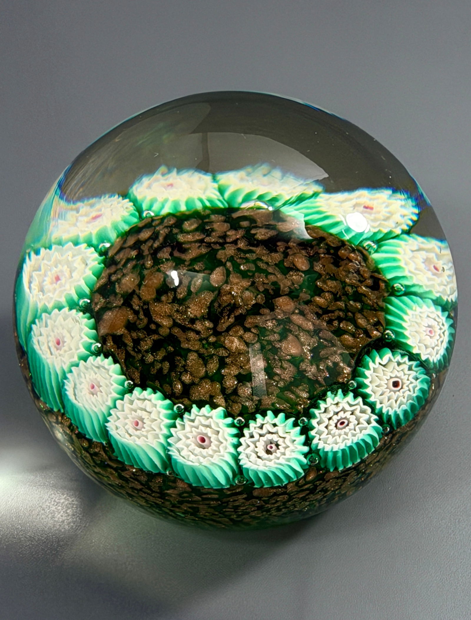 Large Italian Art Glass Aventurine Green Canes Paperweight: Large Italian Art Glass Aventurine Green Canes Paperweight Approximately 3 inches in diameter x 2 3/4 inches tall.