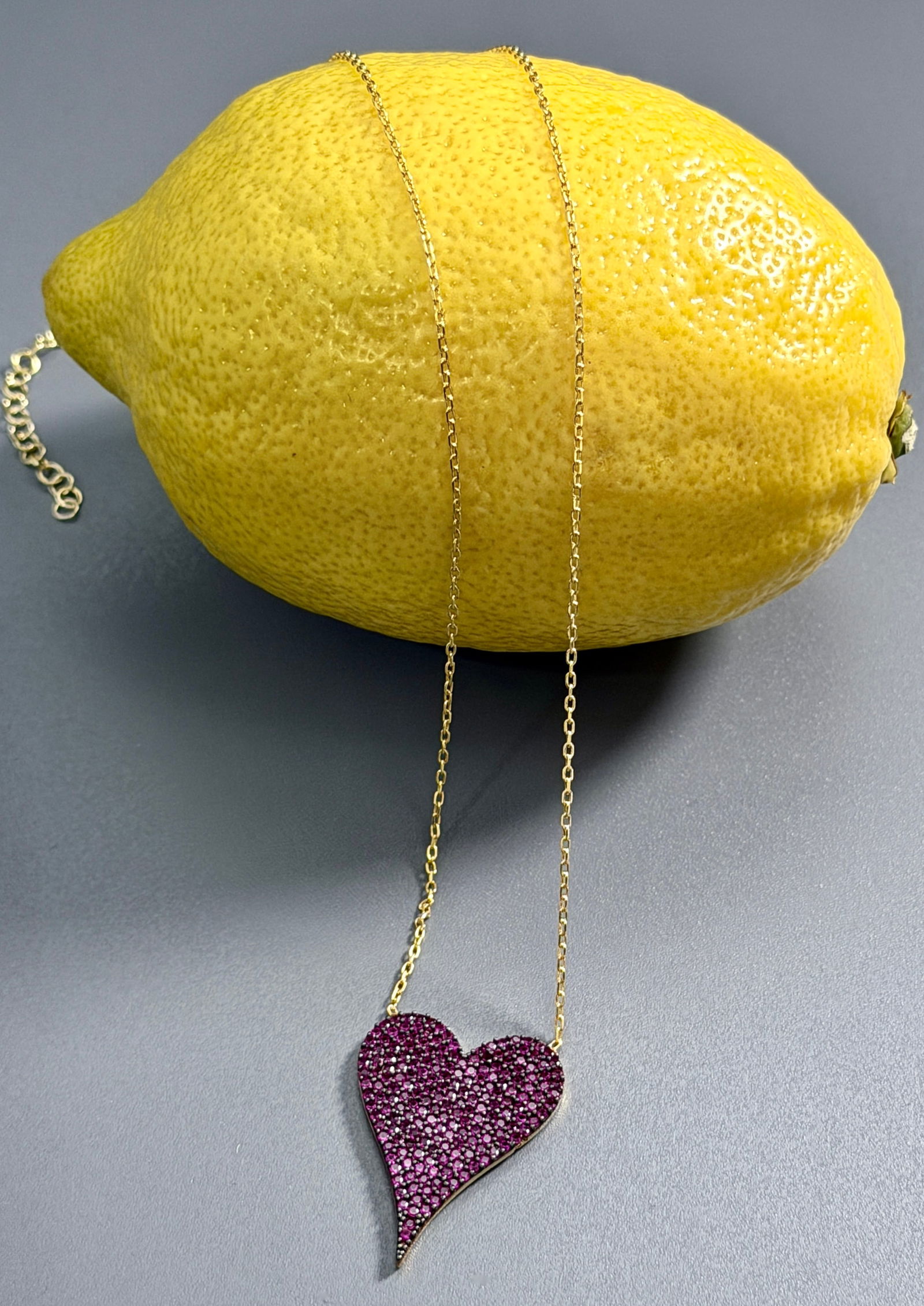 Jeweled Red Valentine Heart Vermeil Pendant on Fine Gold Plated Sterling Silver Chain: Jeweled Red Valentine Heart Vermeil Pendant on Fine Gold Plated Sterling Silver Chain