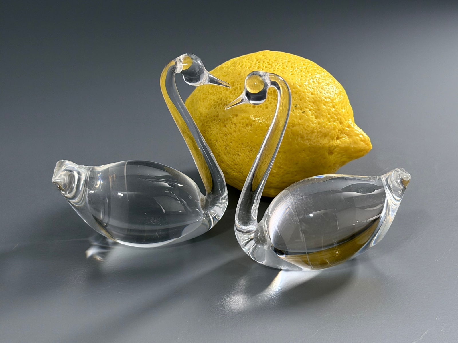 Vintage Swan Art Glass Figurine Clear Crystal Paperweights Pair Lot of 2 (1 of 3)