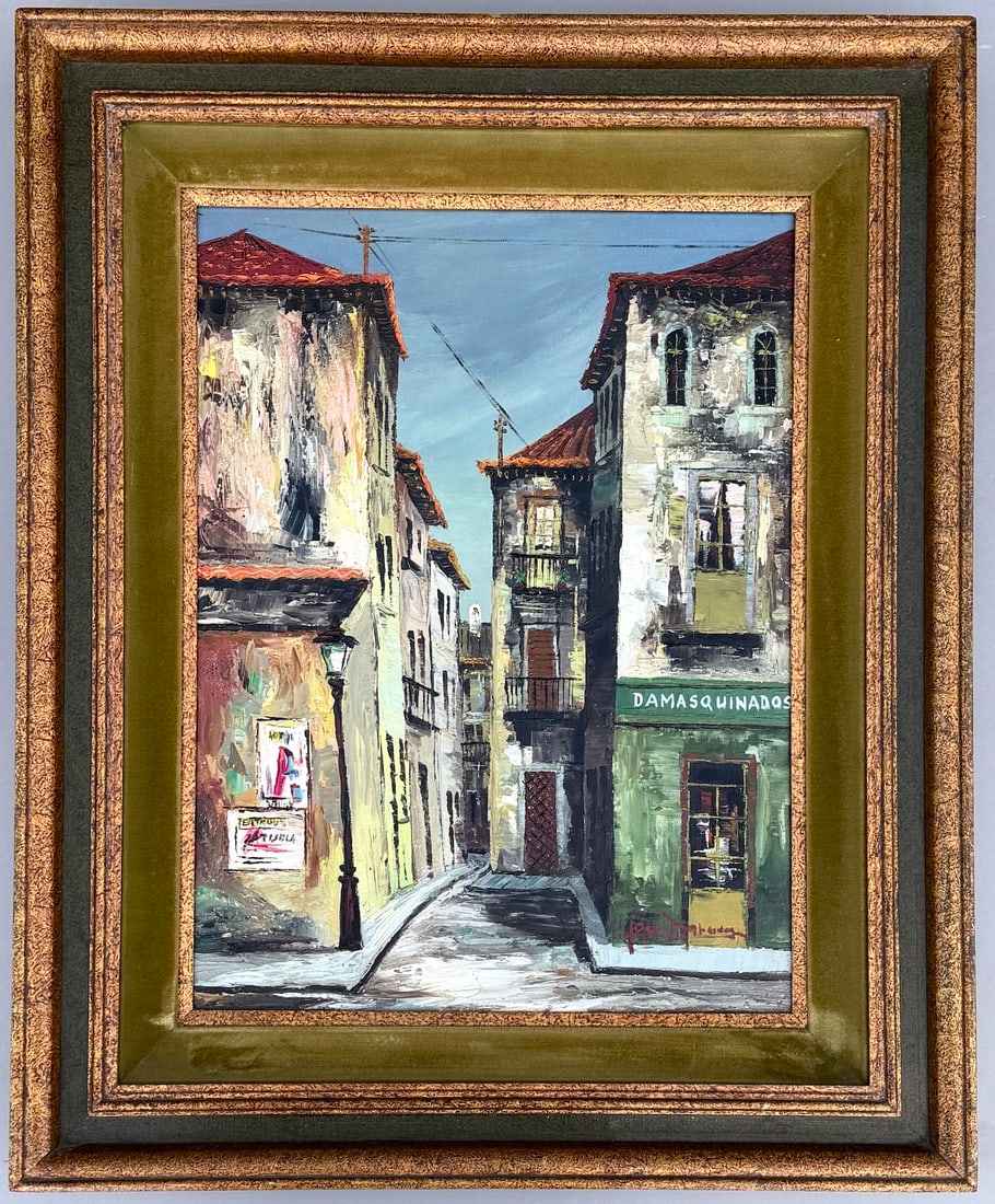 Jose Daroca Spanish Artist Born 1932 Mid Century Modern Art Oil on Canvas Cityscape Painting Titled (1 of 7)