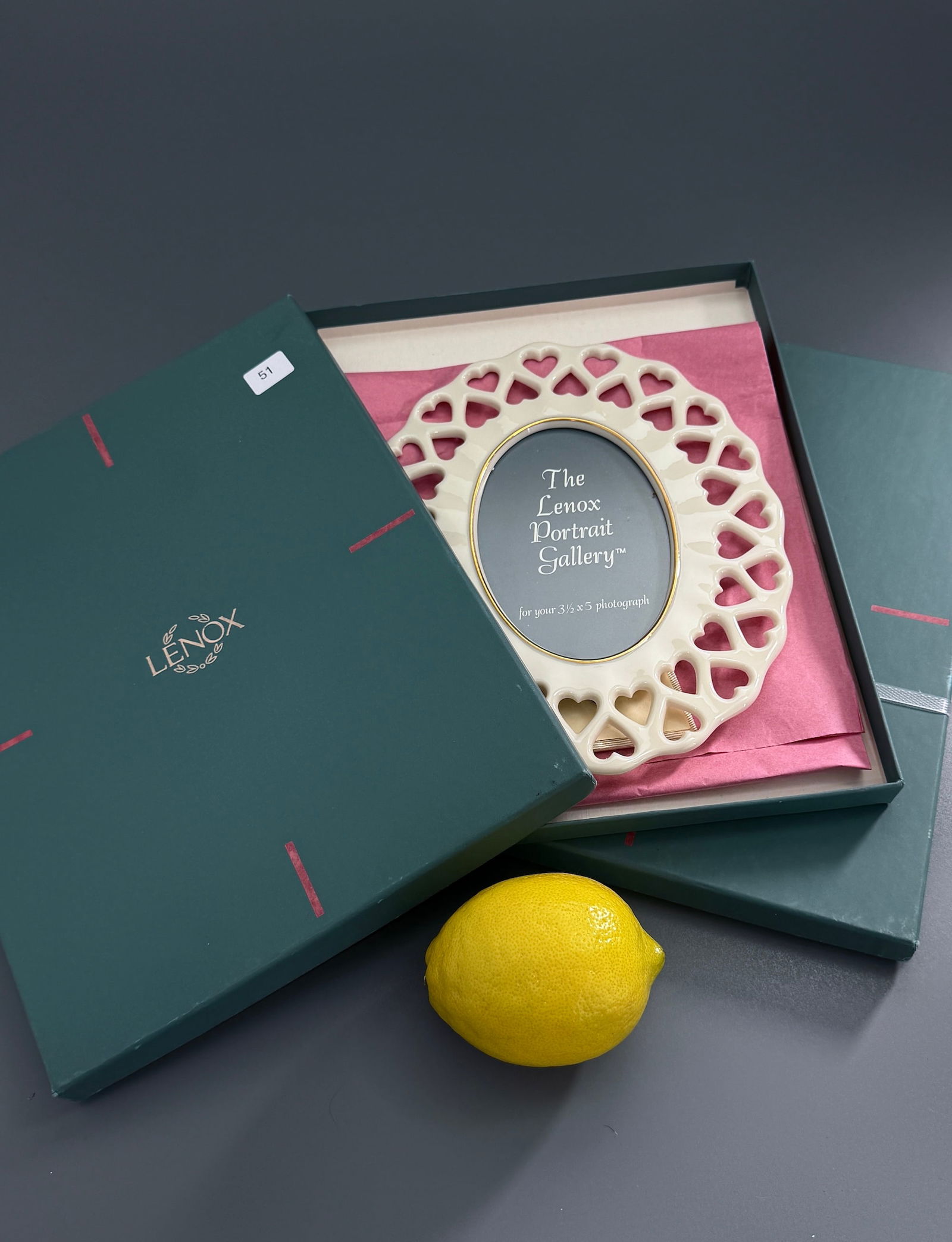 Lenox Valentine Pierced Porcelain Hearts Oval Picture Frame For 3 1/2 x 5 Photograph Lot of 2 Boxed: Lenox Valentine Pierced Porcelain Hearts Oval Picture Frame For 3 1/2 x 5 Photograph Lot of 2 Boxed Photo Frames Measures approximately 8 x 6 1/2 inches overall.