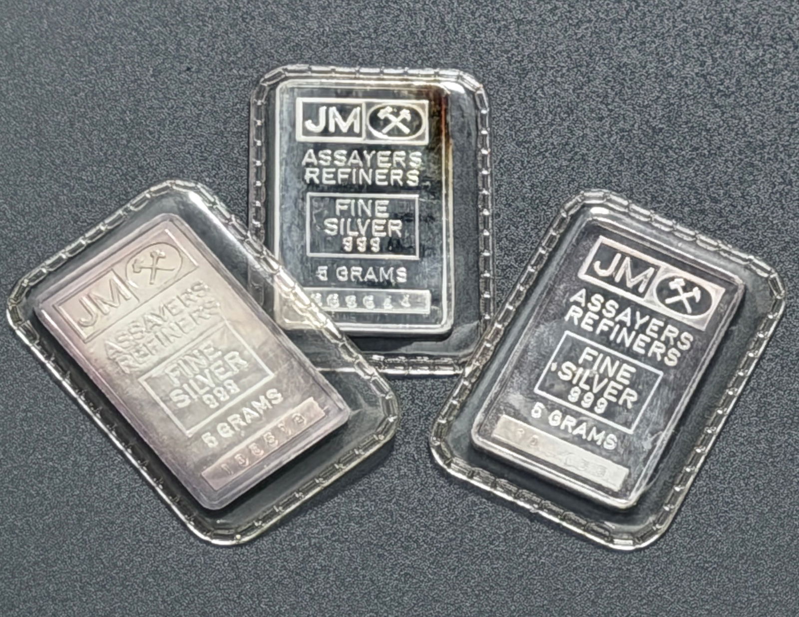 Fine Silver Ingot 999 Pure Lot of 3 Bars 5 Gram Each in Plastic Sleeves (1 of 2)