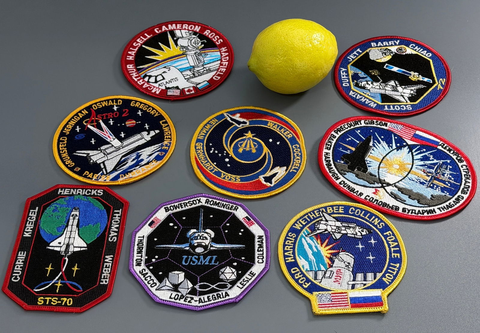 NASA Space Shuttle Memorabilia Collection of 8 Embroidered Patches Including : STS-63 Mission patch, (1 of 3)
