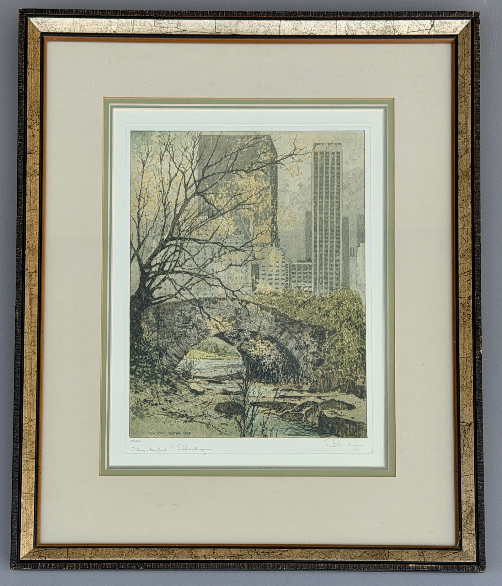 Framed Etching New York Central Park by Austrian Artist Josef Eidenberger 1899-1991 created after (1 of 7)