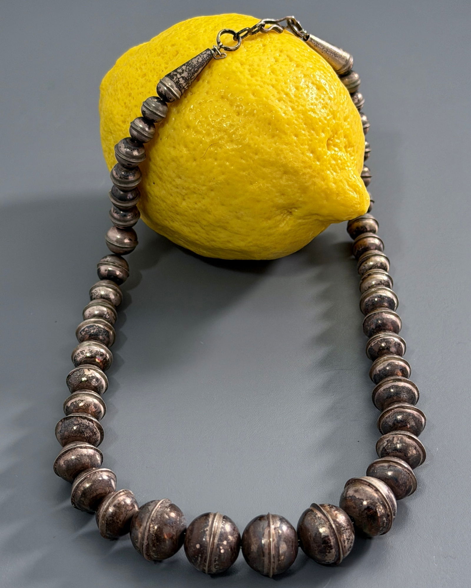 Old Sterling Silver Navajo Pearl Necklace Vintage Iconic Native American Jewelry Graduated Hand