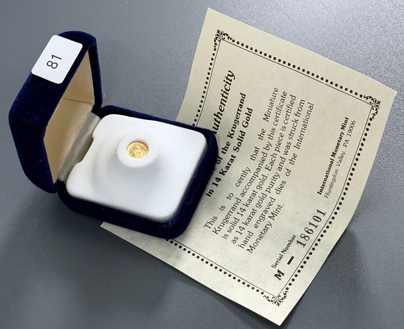 Miniature Krugerrand 14k Gold Coin in a Presentation Case with Certificate of Authenticity from the (1 of 2)