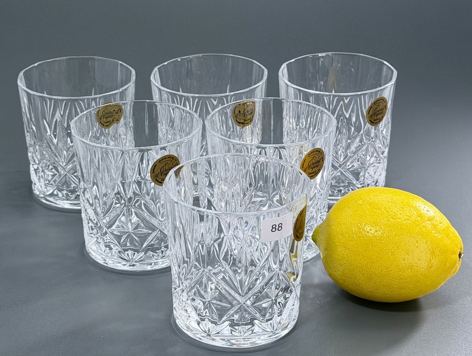 French Cristal d Arques Whiskey Glasses Set of 6 Vintage Mid Century Lead Crystal Tumblers Made in (1 of 3)