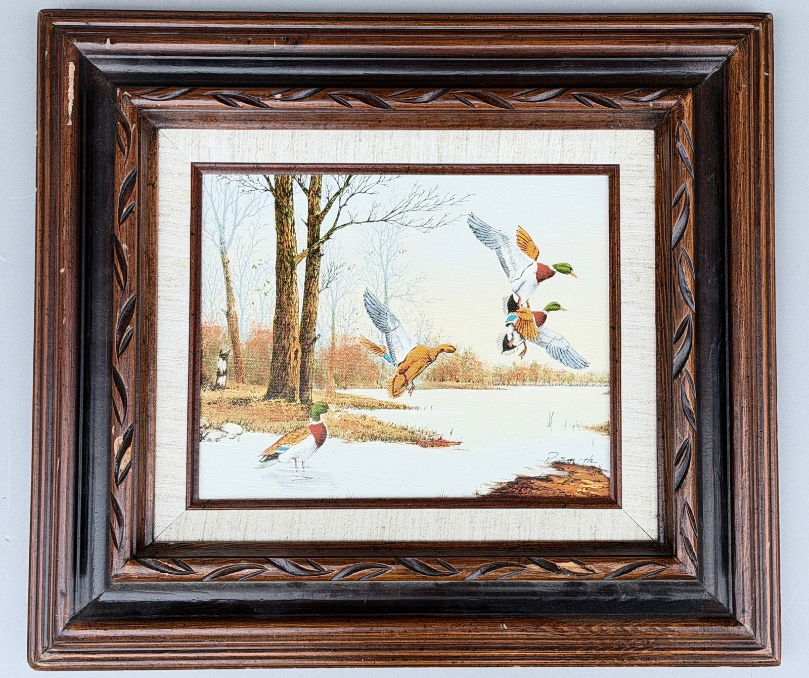 Mallard Duck In Fight Framed Giclee on Canvas After R. Smith Painting (1 of 6)