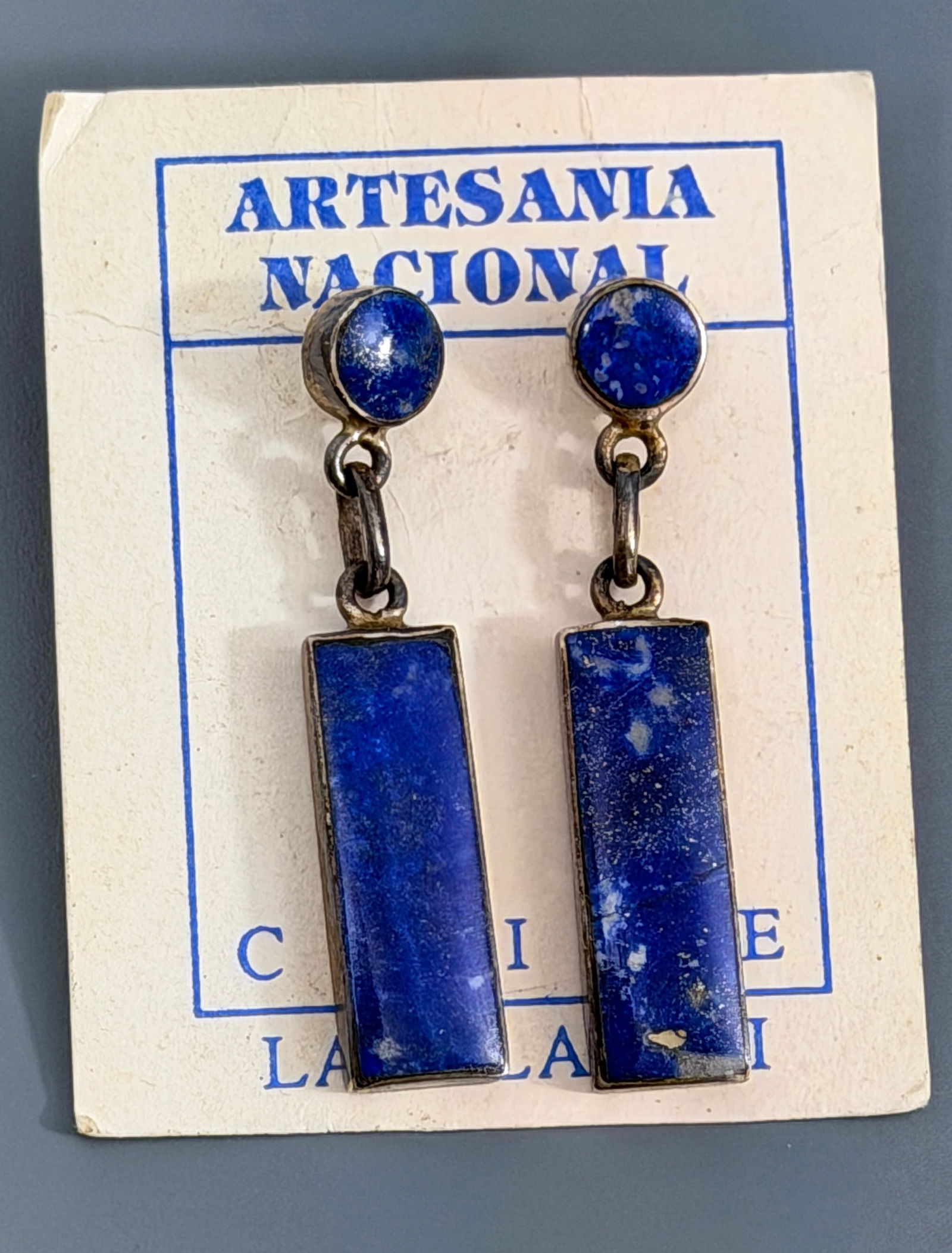 Vintage Lapis Lazuli Silver Drop Dangle Earrings from Chile: Vintage Lapis Lazuli Silver Drop Dangle Earrings from Chile Approximately 1 1/2 inches drop.