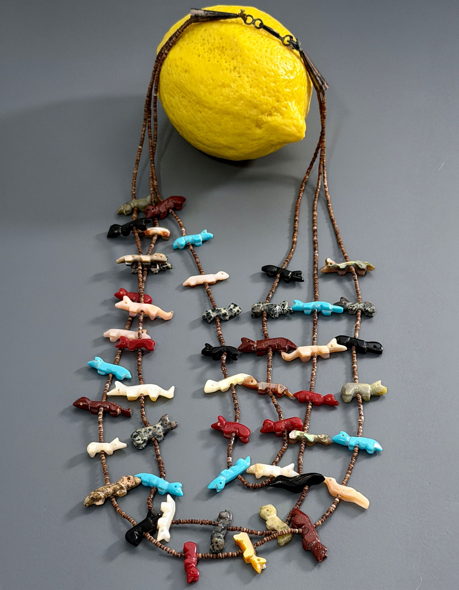 Vintage Zuni Fetish Necklace 3-Strand Carved Animals & Birds Amulet Old Authentic Native American: Vintage Zuni Fetish Necklace 3-Strand Carved Animals & Birds Amulet Old Authentic Native American Jewelry