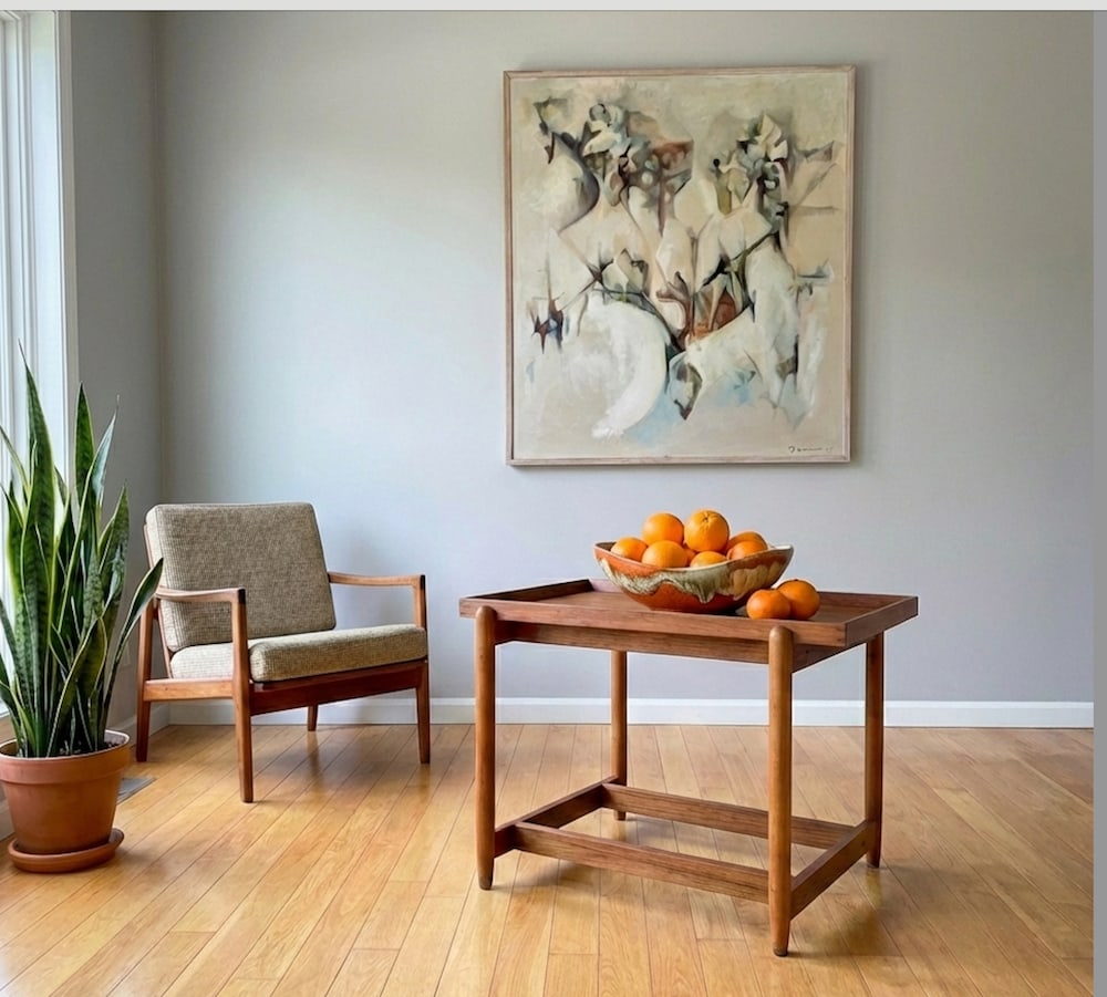 Mid Century Modern Danish Side Table Serving Gallery Tray Sliding Tabletop (1 of 12)