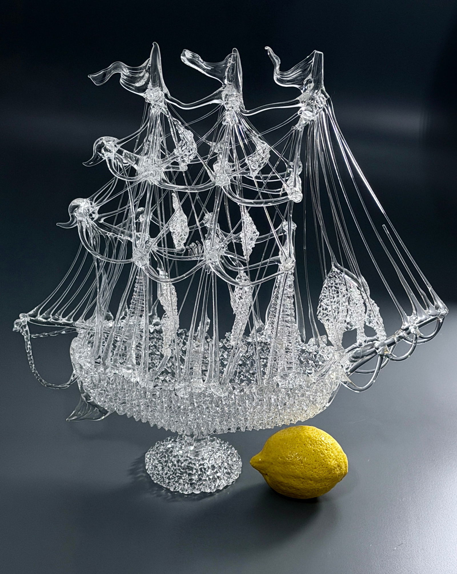 Large Spun Glass Sailing Ship Maritime Mantel Art Sculpture: Large Spun Glass Sailing Ship Maritime Mantel Art Sculpture Approximately 14 x 4 3/4 x 15 1/2 inches tall.