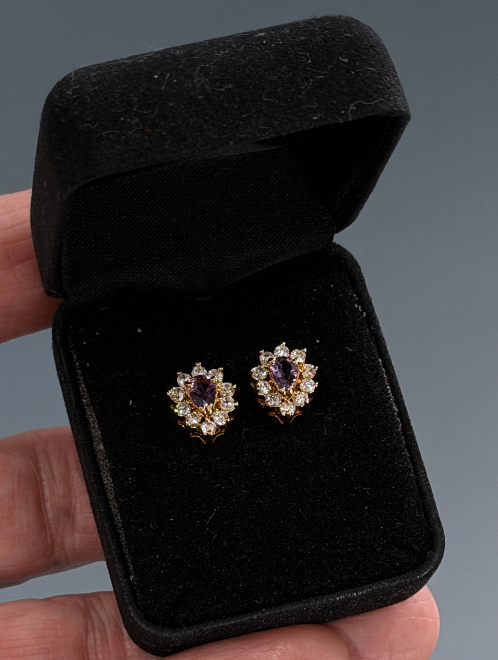 Vintage Boxed Amethyst Stud Earrings - 2