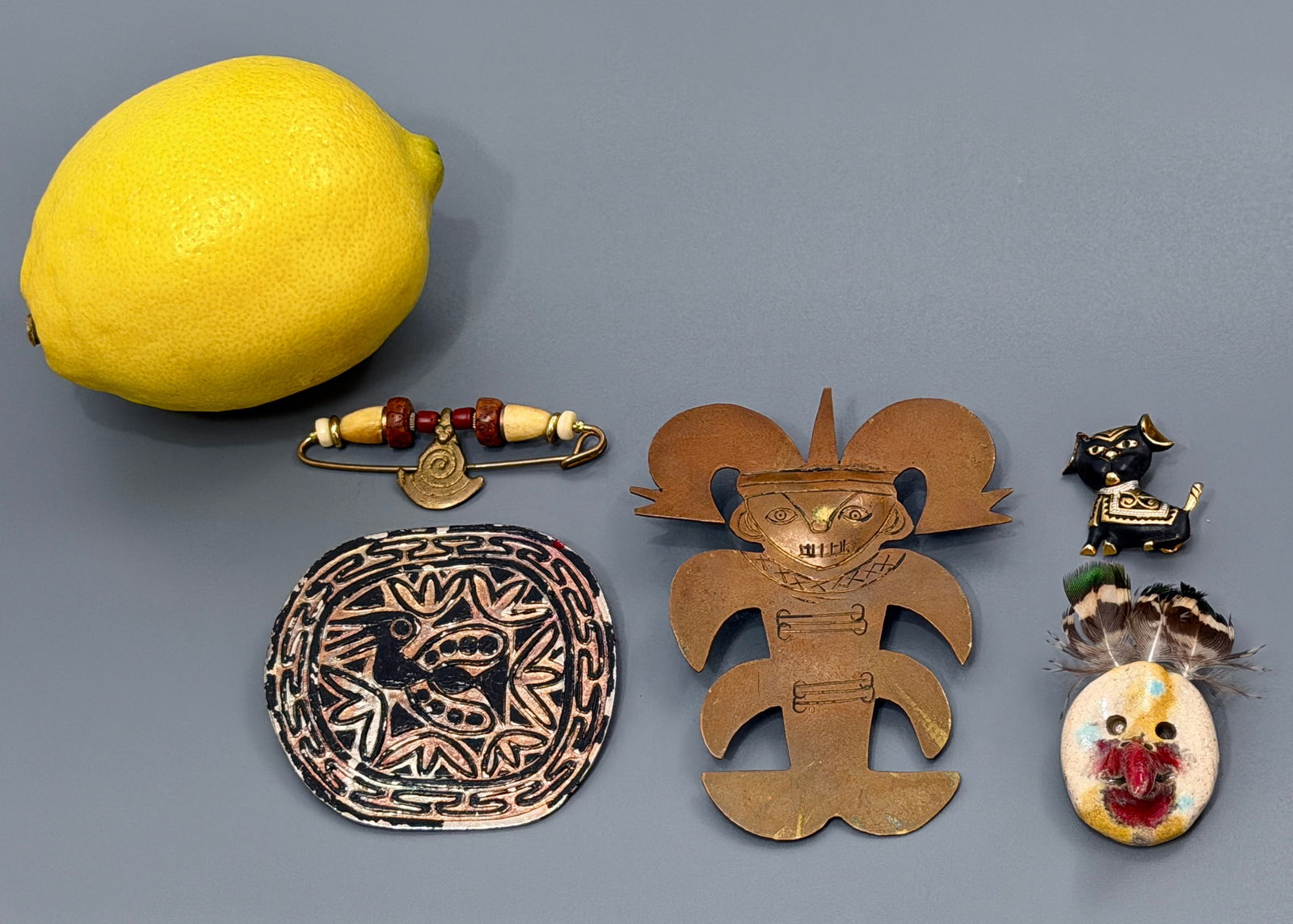 Lot of 5 Vintage Ethnic Brooches: Lot of 5 Vintage Ethnic Brooches