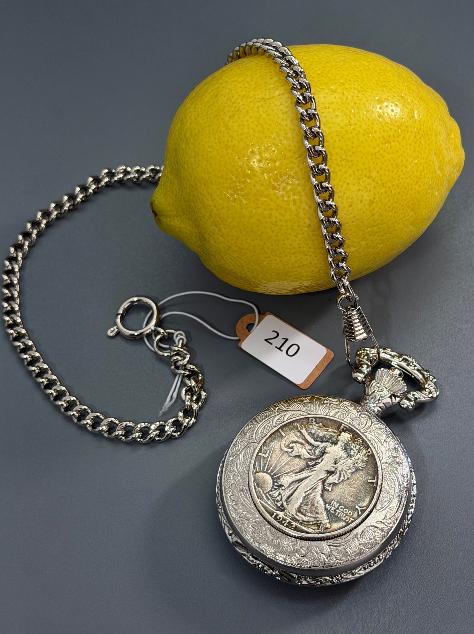 Silver 1942 Half Dollar Lucien Piccard Pocket Watch Quartz Movement Made in Japan Modern Mid Century (1 of 6)