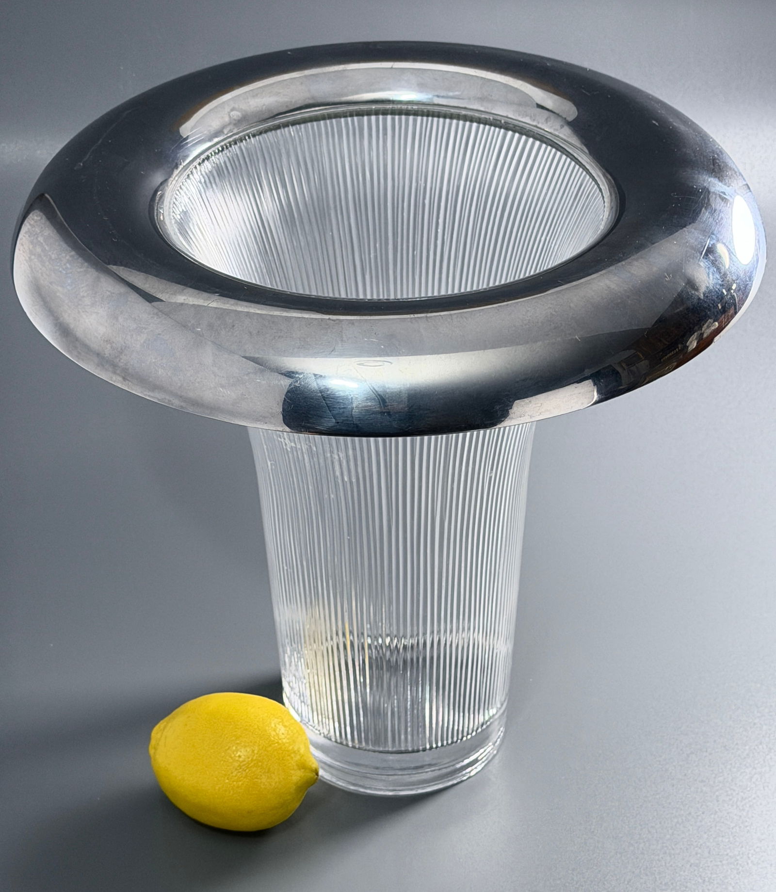 Rare Retired Nambe Modern Decor Large Metal Rim Reeded Glass Vase MT0321 Designed by Betty Bough (1 of 5)