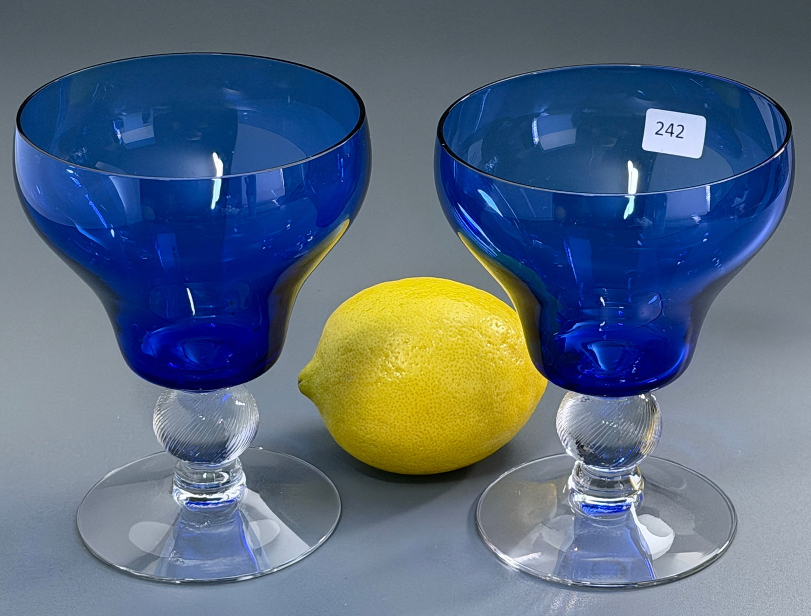 Mid Century Vintage Glassware Cobalt Blue Goblet On Twisted Ball Stem Lot of 2 (1 of 2)
