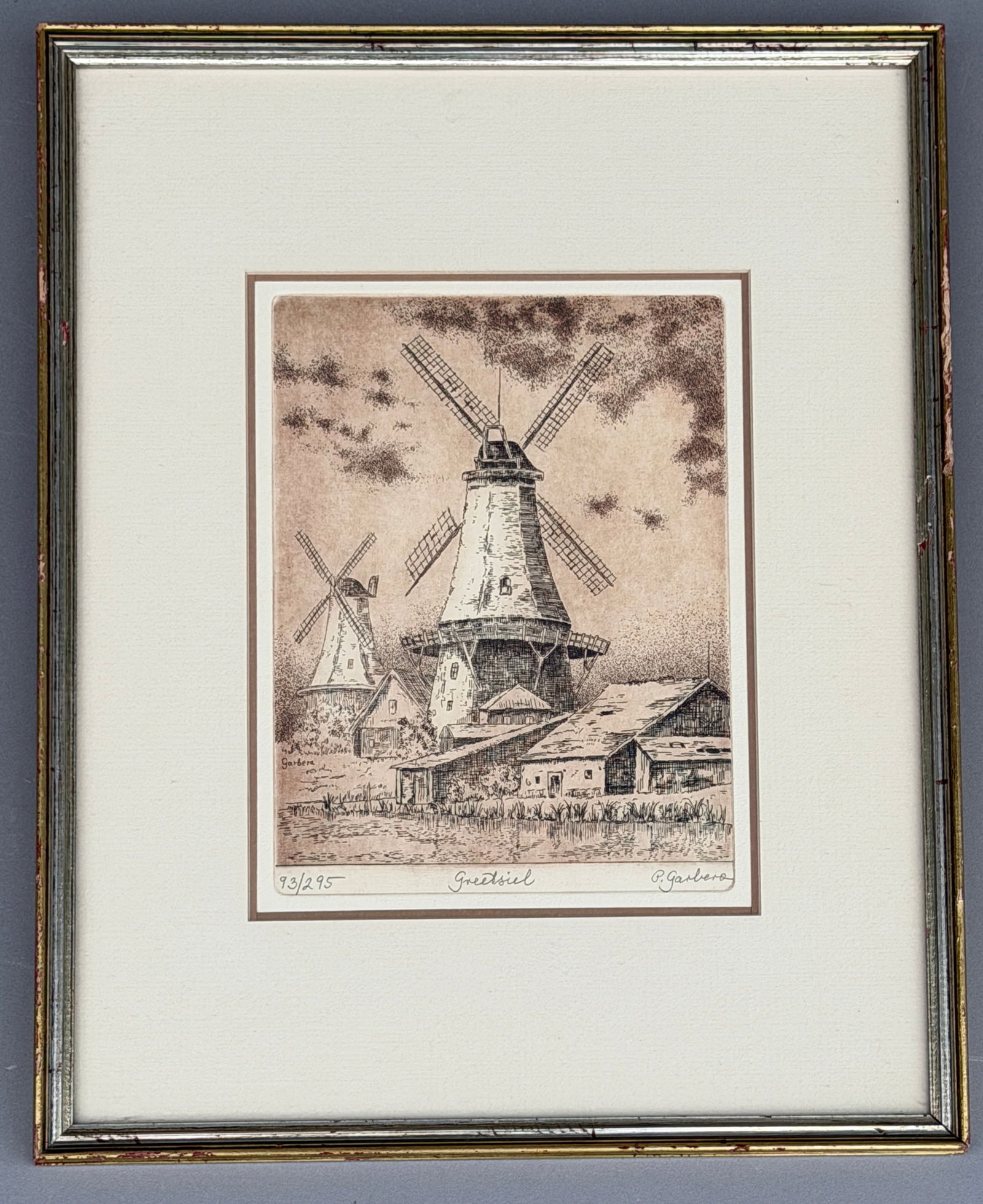 Peter Garbera Framed Windmill Etching Titled Greetsiel Limited Edition Print Numbered 93/295 (1 of 5)