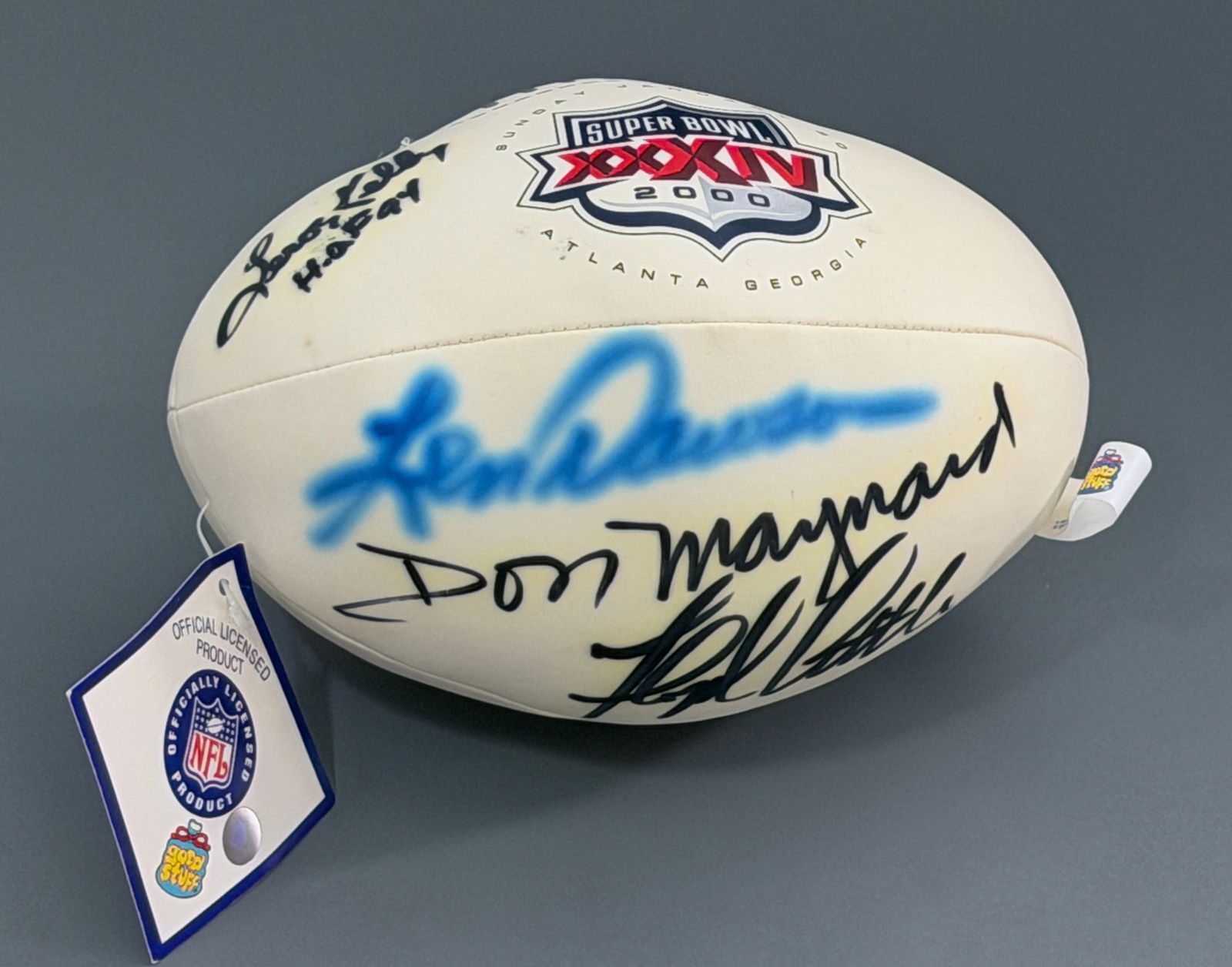 Super Bowl XXXIV Commemorative Signed Football Pro Football Hall of Famer Don Maynard Len Dawson (1 of 3)