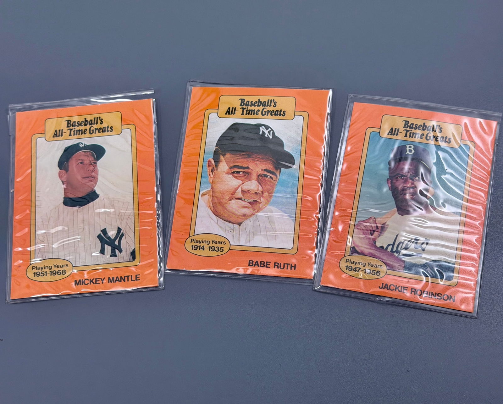 Baseball Babe Ruth Jackie Robinson and Mickey Mantle Orange Bordered 1987 Hygrade All Time Greats (1 of 3)