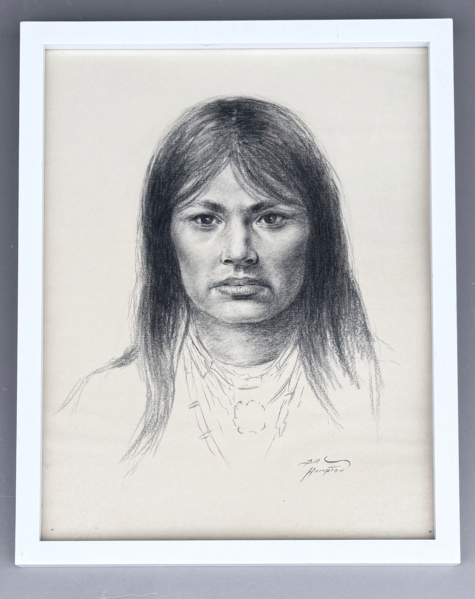 Bill Hampton Work on Paper Indian Woman Original Artist Signed Drawing Framed Under The Glass (1 of 5)