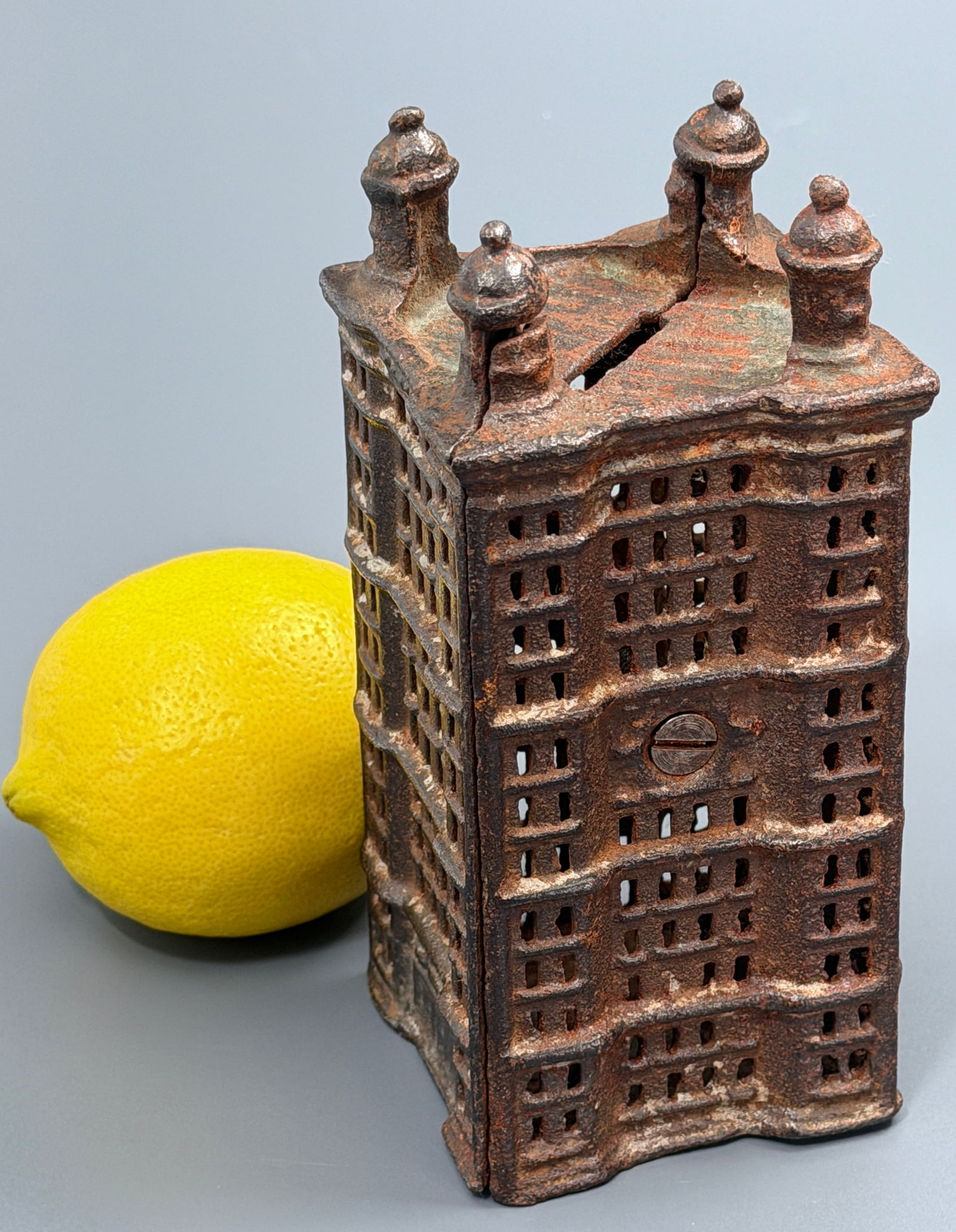 Antique Cast Iron BANK Building Still Bank A.C.Williams Ravenna Ohio Early 20th Century Toy: Antique Cast Iron BANK Building Still Bank A.C.Williams Ravenna Ohio Early 20th Century Toy Skyscraper Coin Bank