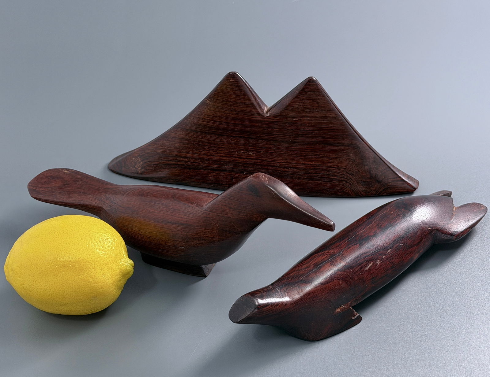 Mid Century Modern Brutalist Minimalistic Rosewood Carwings Lot of 3: Mid Century Modern Brutalist Minimalistic Rosewood Carwings Lot of 3