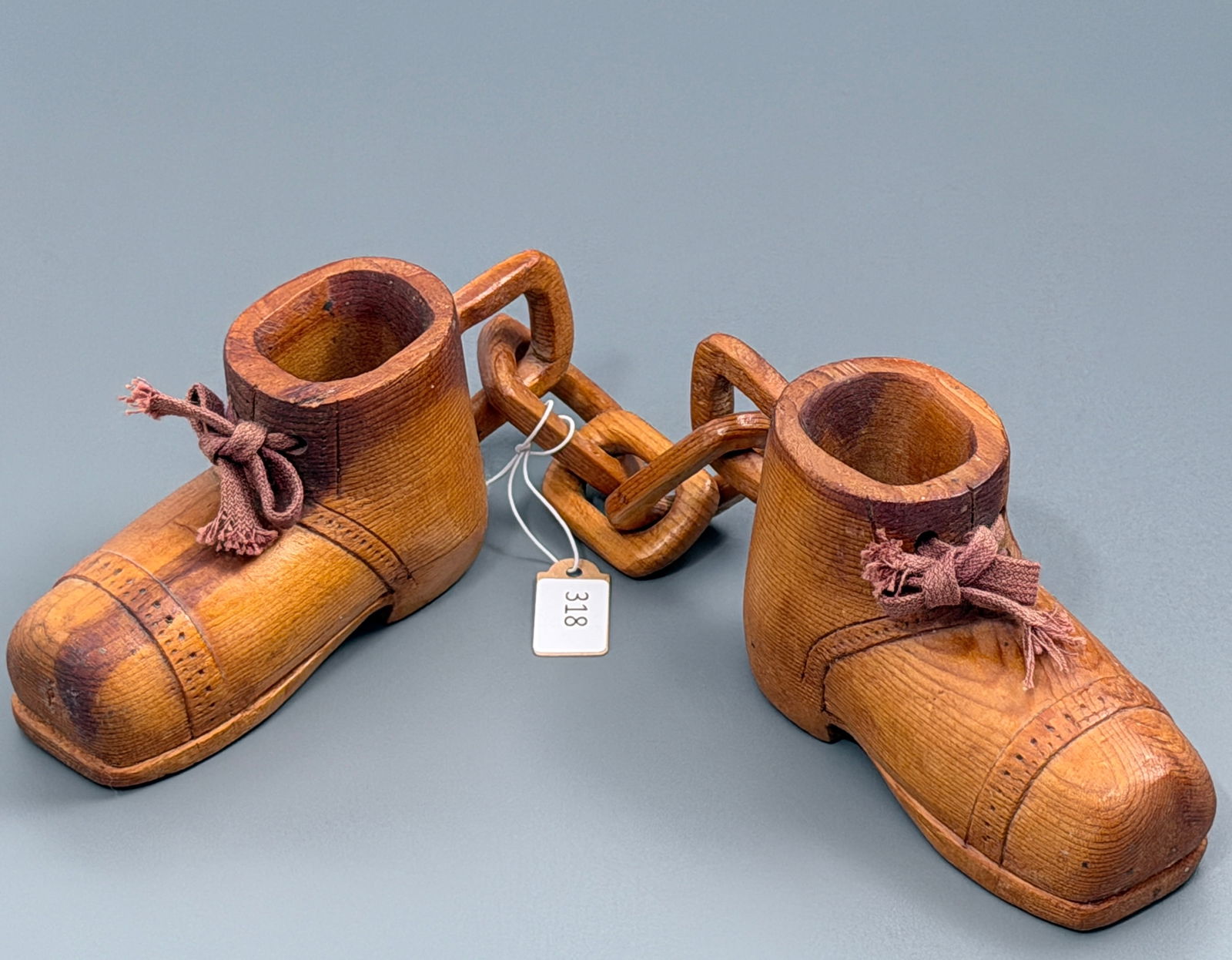 Whimsy Vintage Folk Art Shoes on Chain Carved From Single Piece of Wood: Whimsy Vintage Folk Art Shoes on Chain Carved From Single Piece of Wood