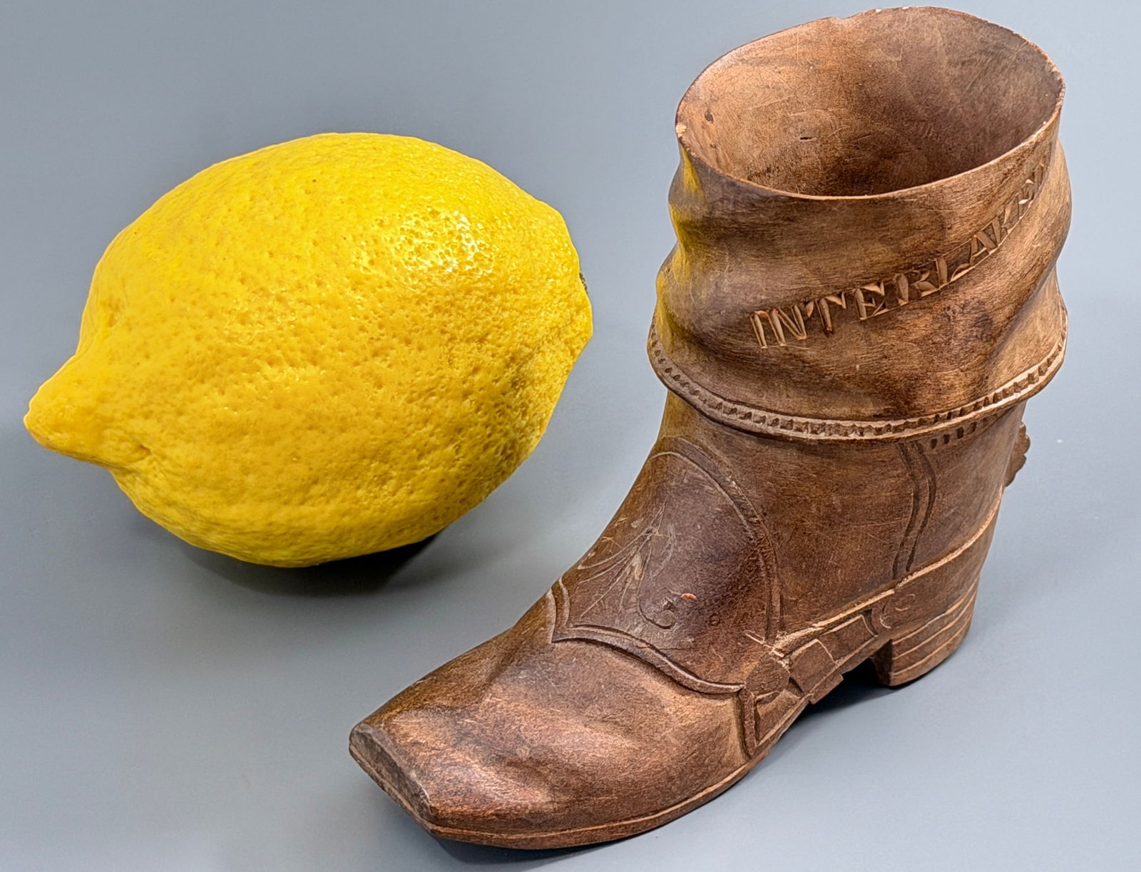 Antique Black Forest Carved Wood Musketeer Boot Match Holder Grand Tour Souvenir from Interlaken: Antique Black Forest Carved Wood Musketeer Boot Match Holder Grand Tour Souvenir from Interlaken Switzerland