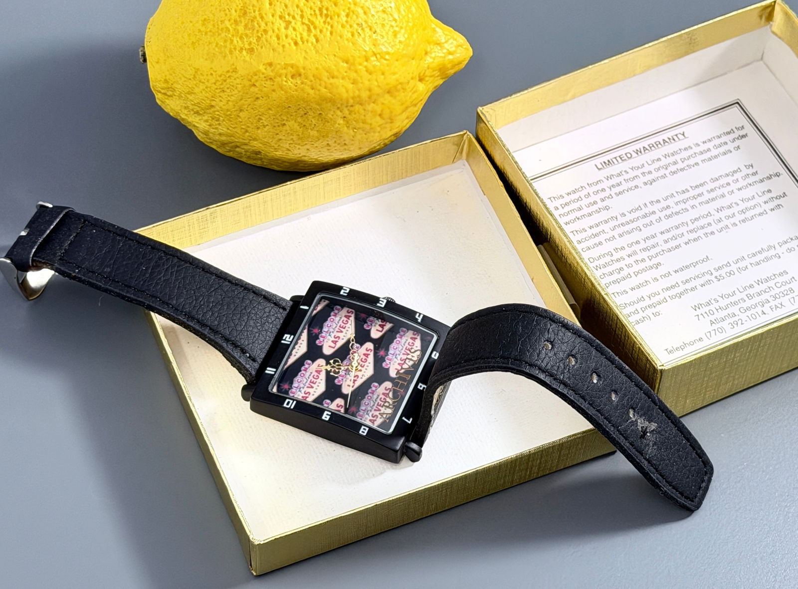 Vintage Las Vegas Archives Quartz Wristwatch with a Square Welcome to Fabulous Las Vegas Sign Motif: Vintage Las Vegas Archives Quartz Wristwatch with a Square Welcome to Fabulous Las Vegas Sign Motif on the Dial