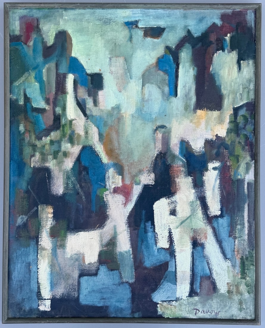 Modern Abstract Art Paul Darrow Signed Mid Century Vintage Oil on Canvas Painting Titled Snow and (1 of 6)