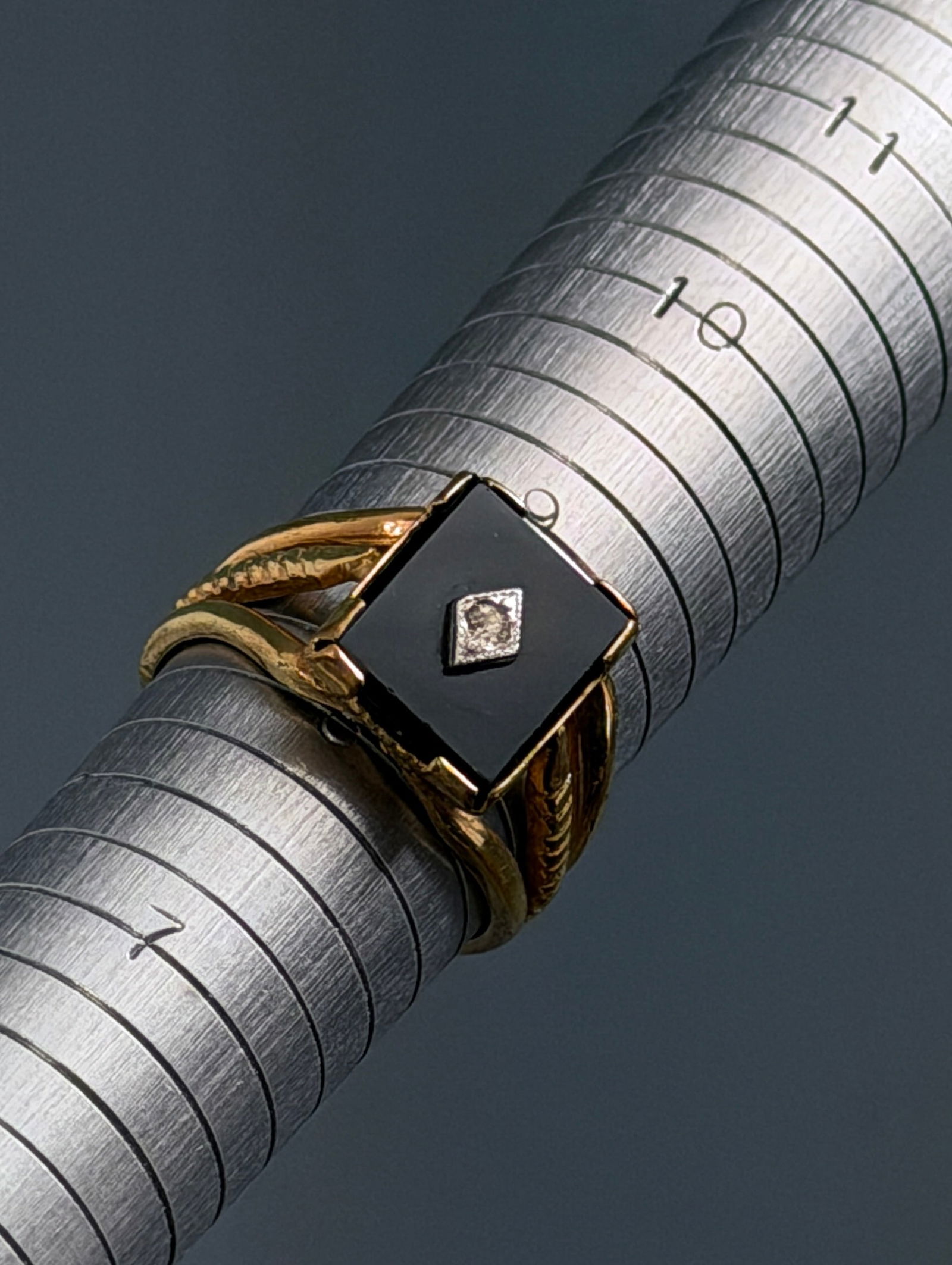 Vintage Art Deco Style Black Onyx Diamond Accented Ring: Vintage Art Deco Style Black Onyx Diamond Accented Ring