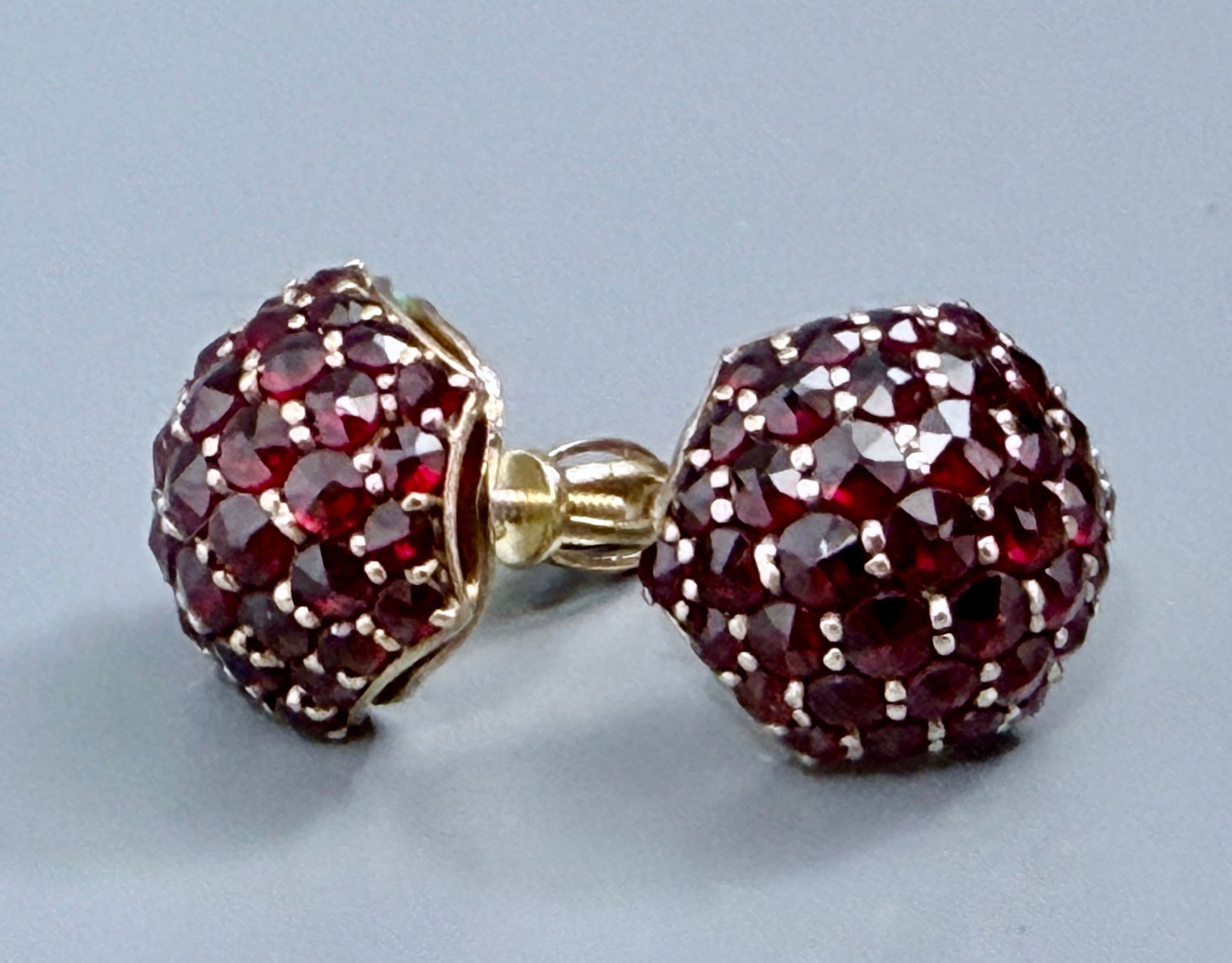 Bohemian Garnet Domed Cluster Earrings Rose Cut Close Pack Victorian Style Pyrope Garnets Screw Back (1 of 7)
