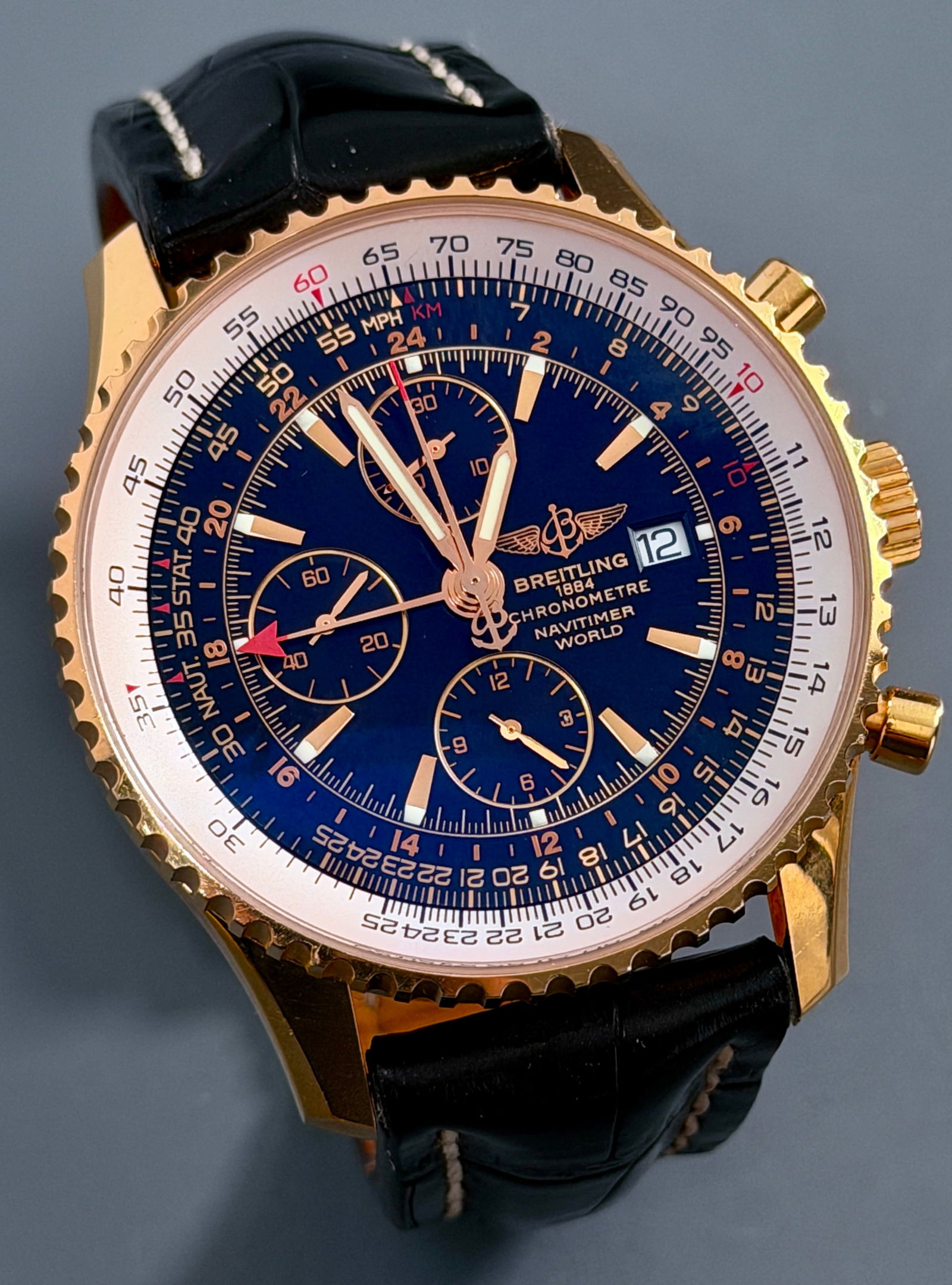 Breitling Navitimer 18K Rose Gold Rattrapante Chronograph Limited Edition GMT Date Pilot Watch Black (1 of 14)