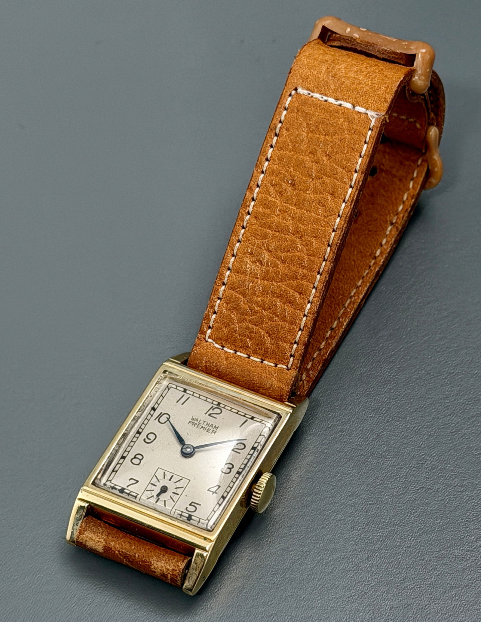 Vintage Art Deco 14K Gold Waltham Premier Tank Watch Elegant Rectangular American Made Wristwatch (1 of 12)