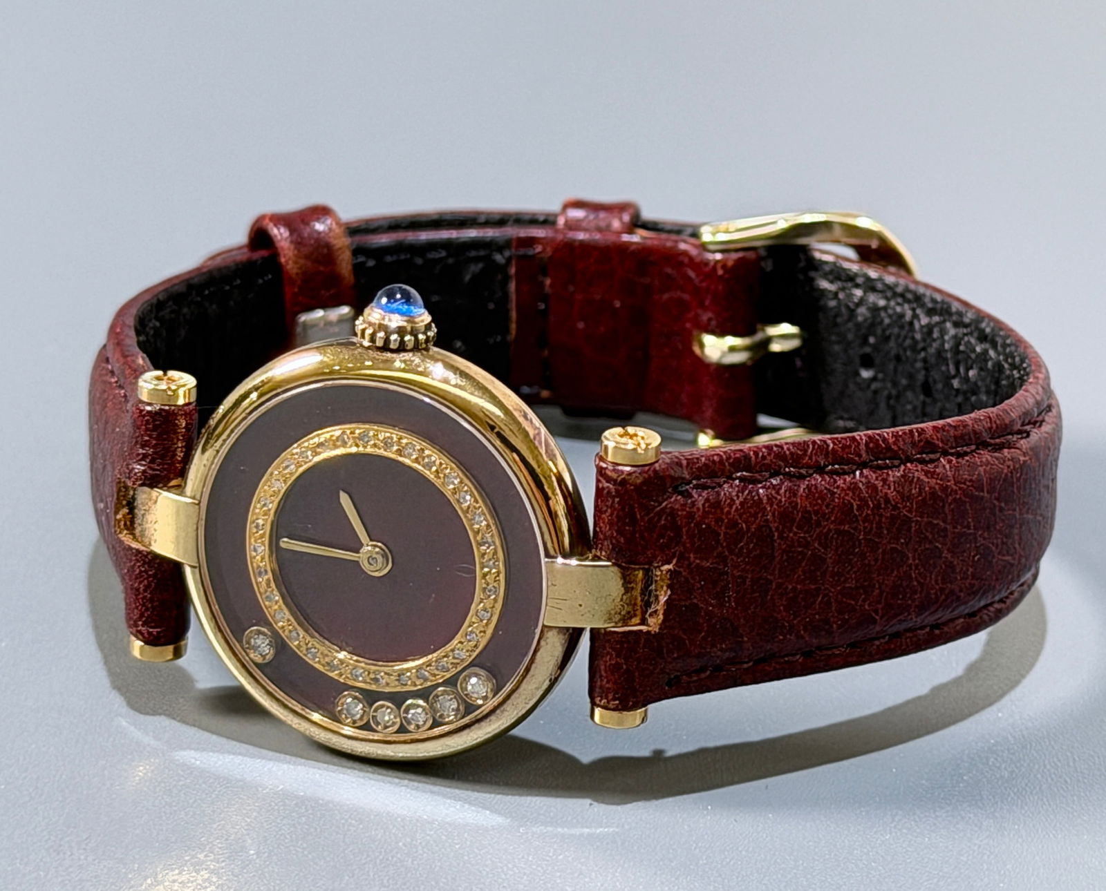 Vintage Must de Cartier Vendome Floating Diamonds Vermeil Ladies Watch Maroon Dial 20 Micron 18K (1 of 11)