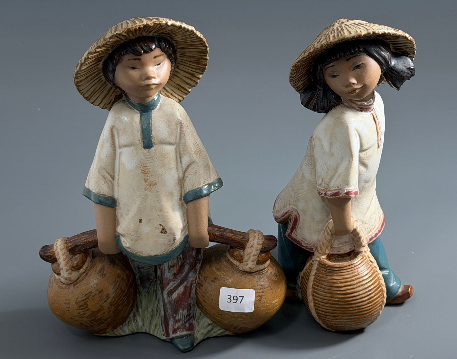 Lladro 2152 & 2153 Chinita Cargada Chinese Girl and Boy with Jars Lot of 2 Rare Porcelain Figurines (1 of 4)