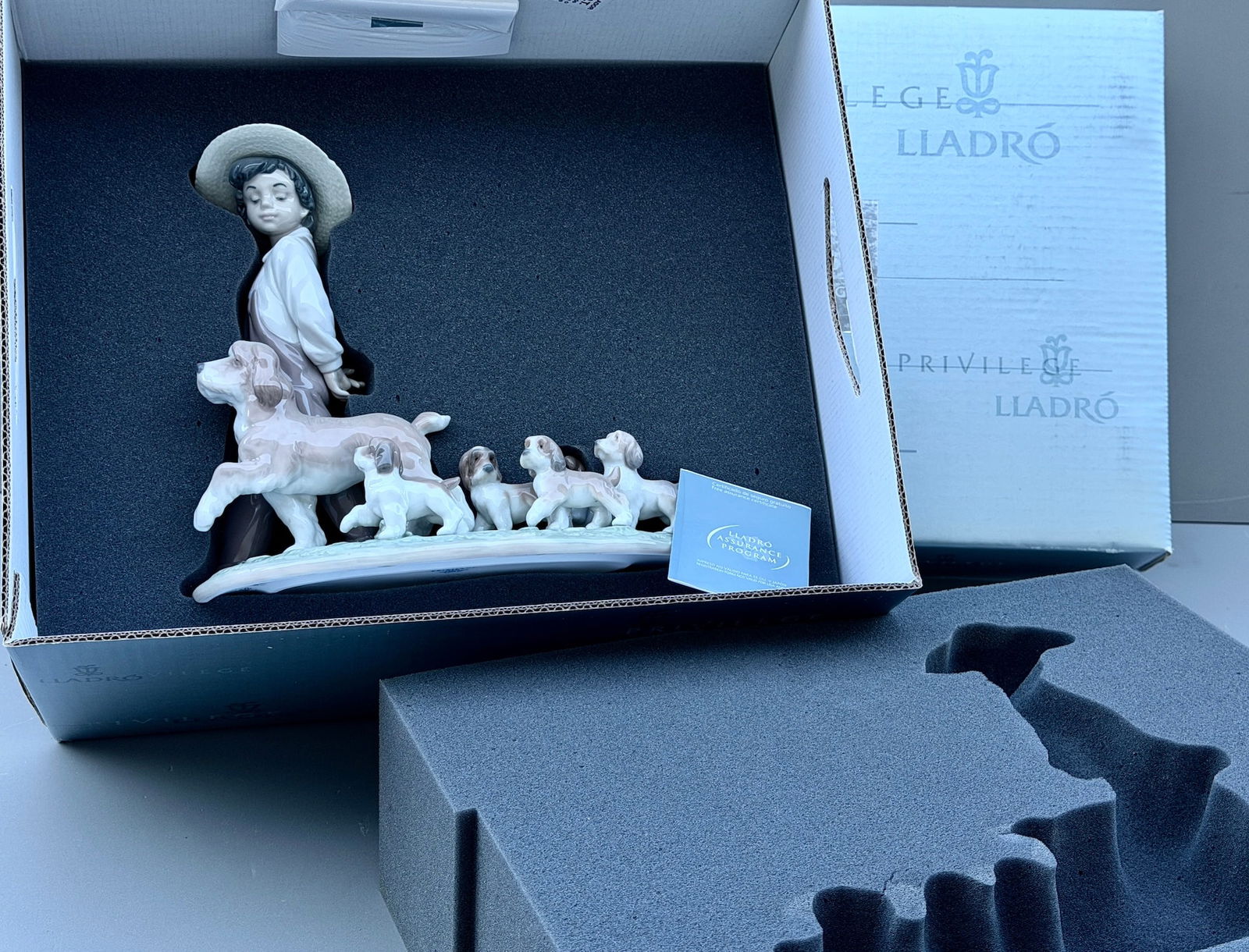 Lladro Privilege 6828 My Little Explorers Large Gloss Finish Porcelain Figurine Sculpted by Antonio: Lladro Privilege 6828 My Little Explorers Large Gloss Finish Porcelain Figurine Sculpted by Antonio Ramos in Spain Boy Walking His Dogs