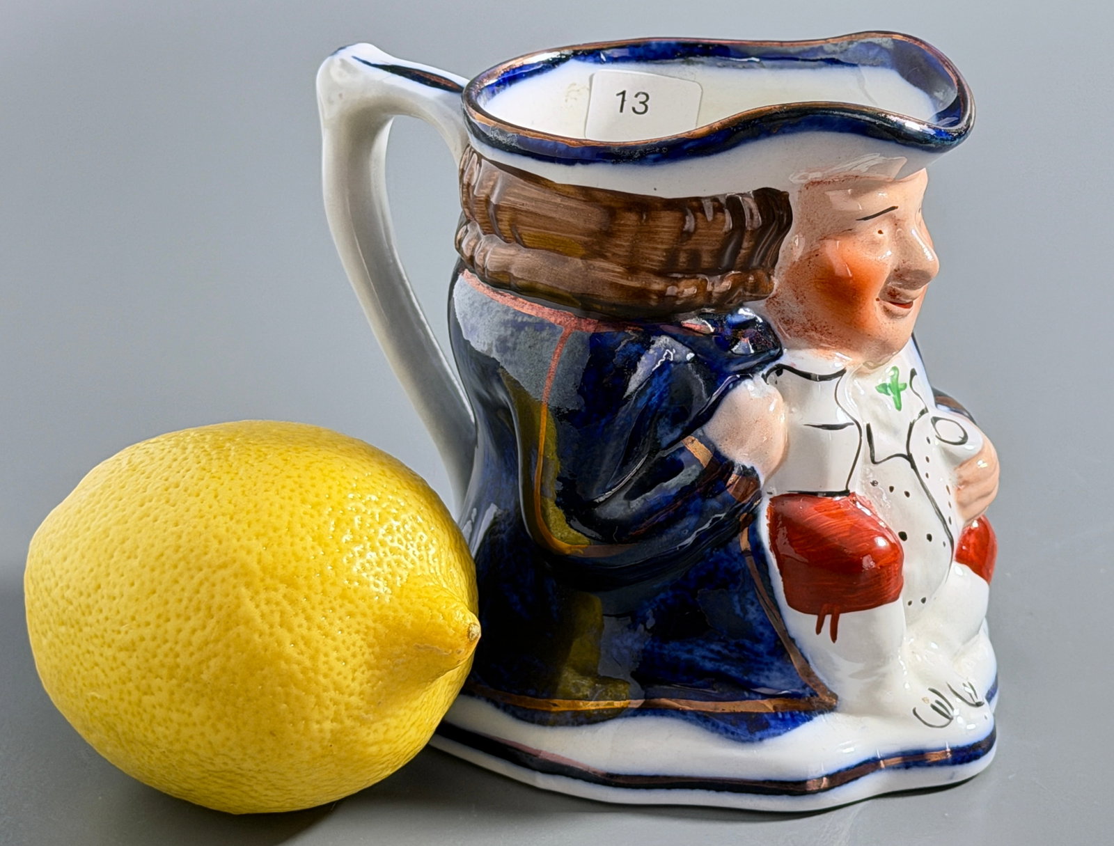 Antique Staffordshire Gaudy Welsh Jug Toby Fillpot Character Holding Mug of Ale and Tobacco Pipe (1 of 5)
