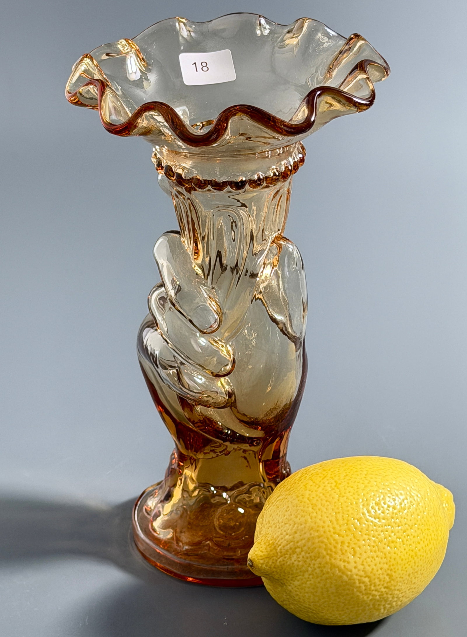 Antique Victorian Liberty Torch Amber Glass Hand Posy Vase (1 of 5)