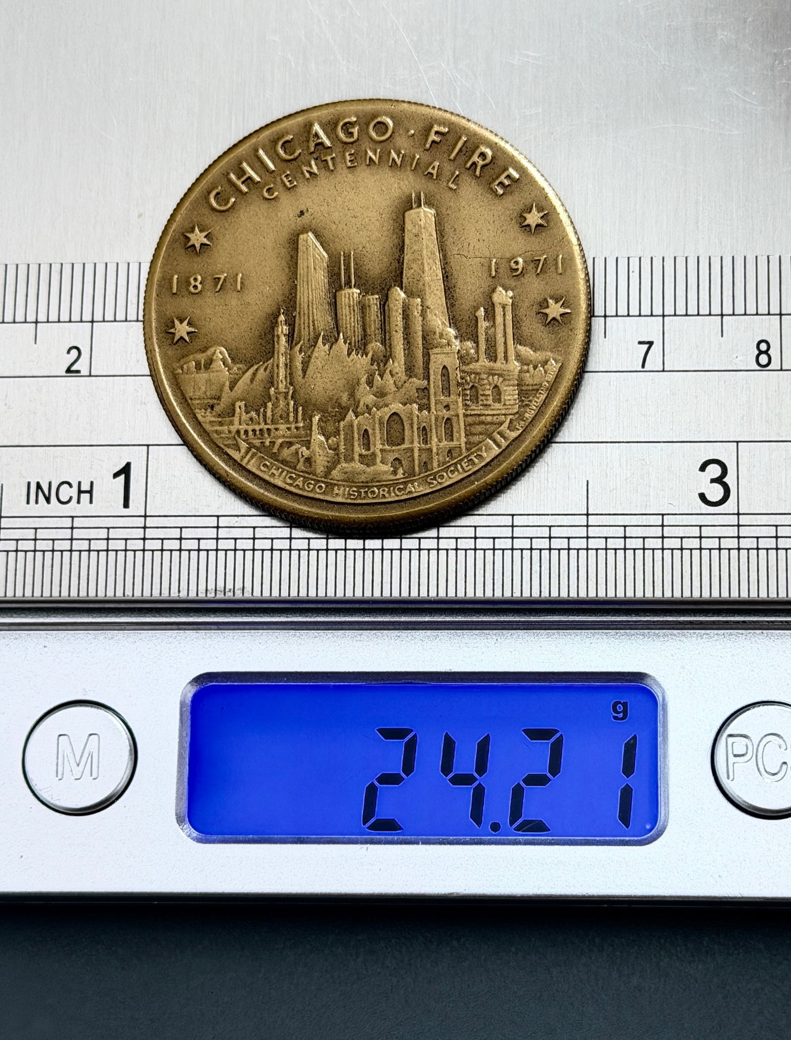 Vintage 1971 Chicago Fire Centennial Medal Bronze Coin Chicago Historical Society (1 of 2)