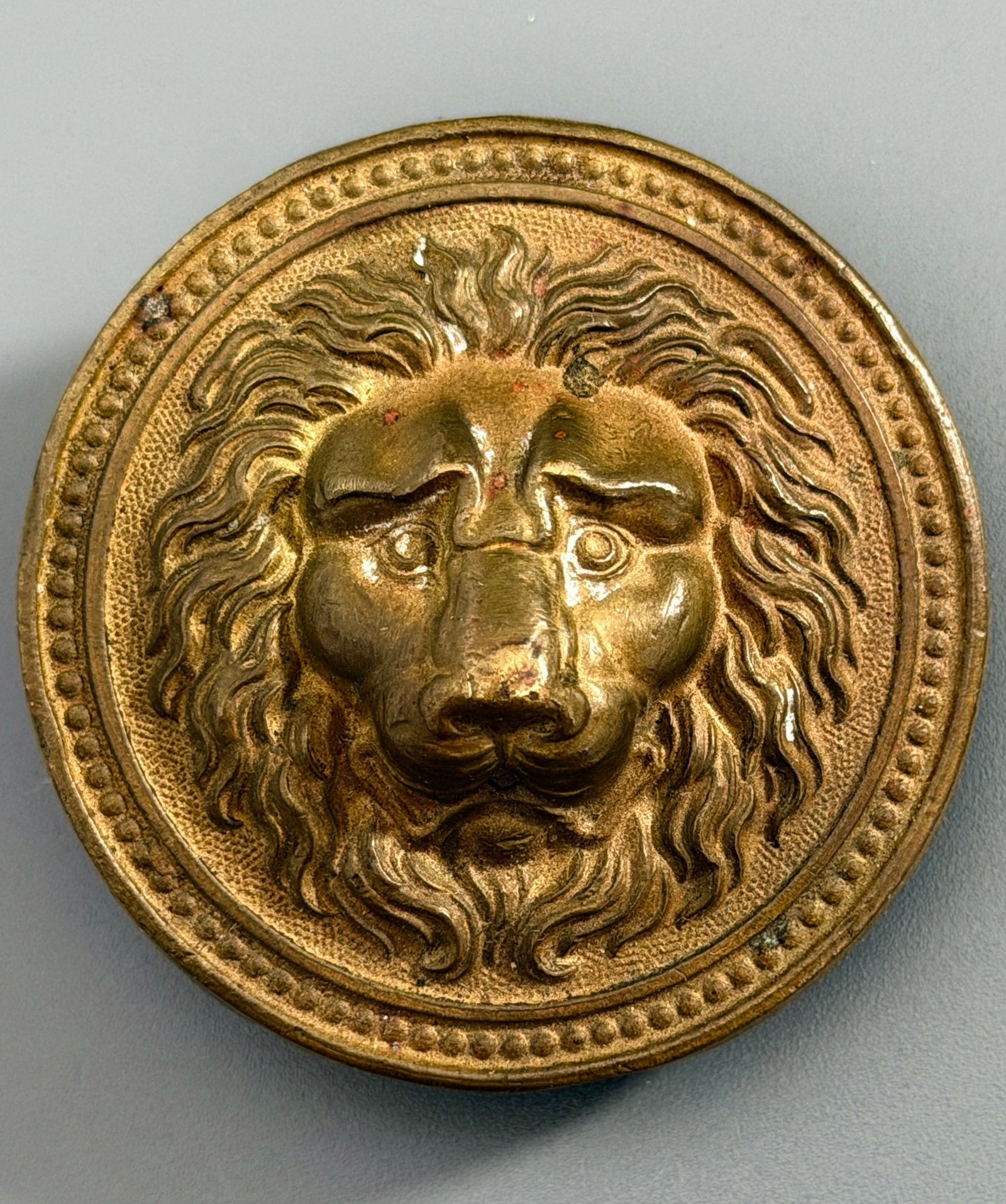 Antique Grand Tour Bronze Lion Head Medallion Roundel Plaquette Mascaron Uniface Cliche (1 of 3)
