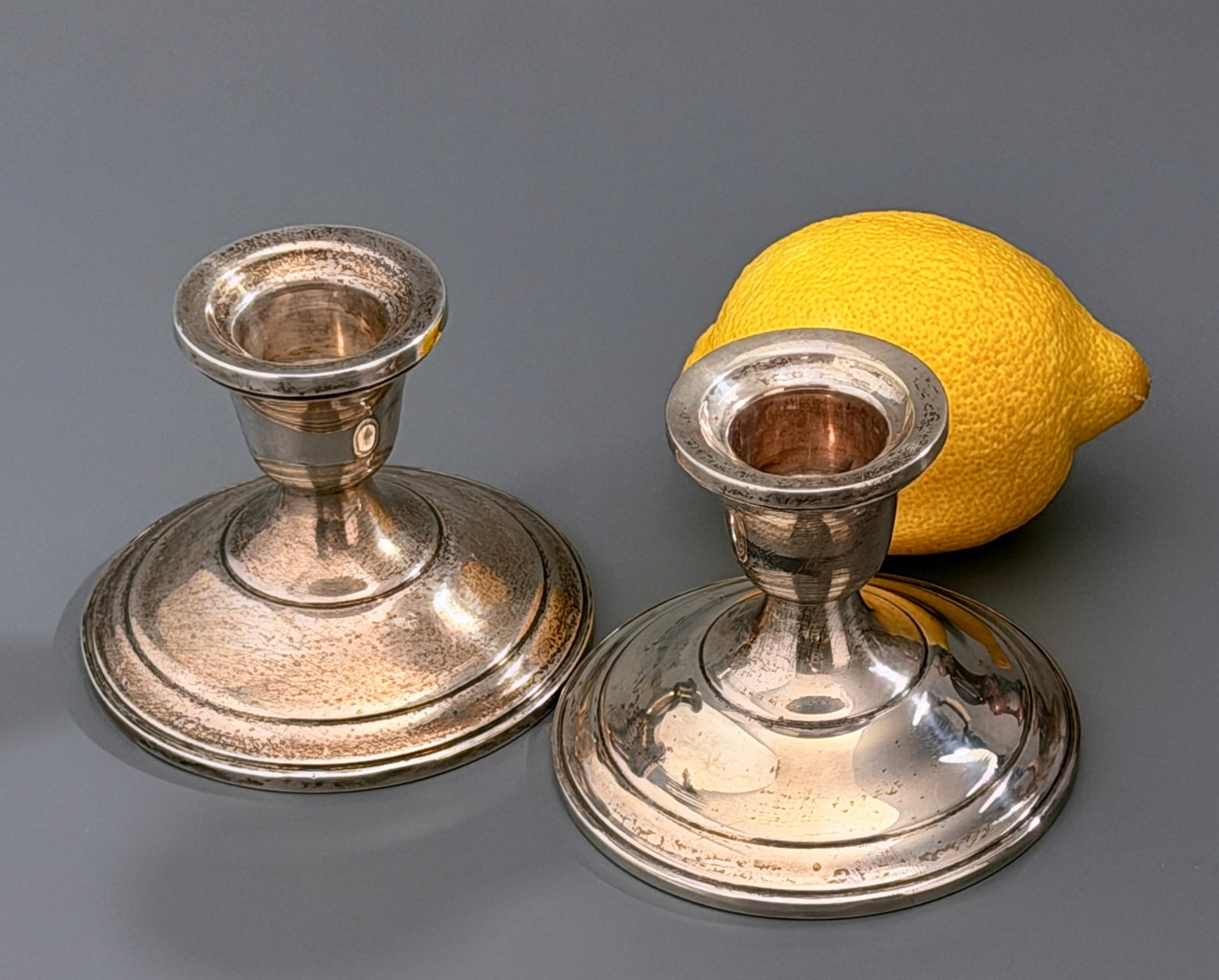 Vintage Jenkel Jewelers Sterling Silver Weighted Short Candlesticks Pair Candleholders (1 of 6)