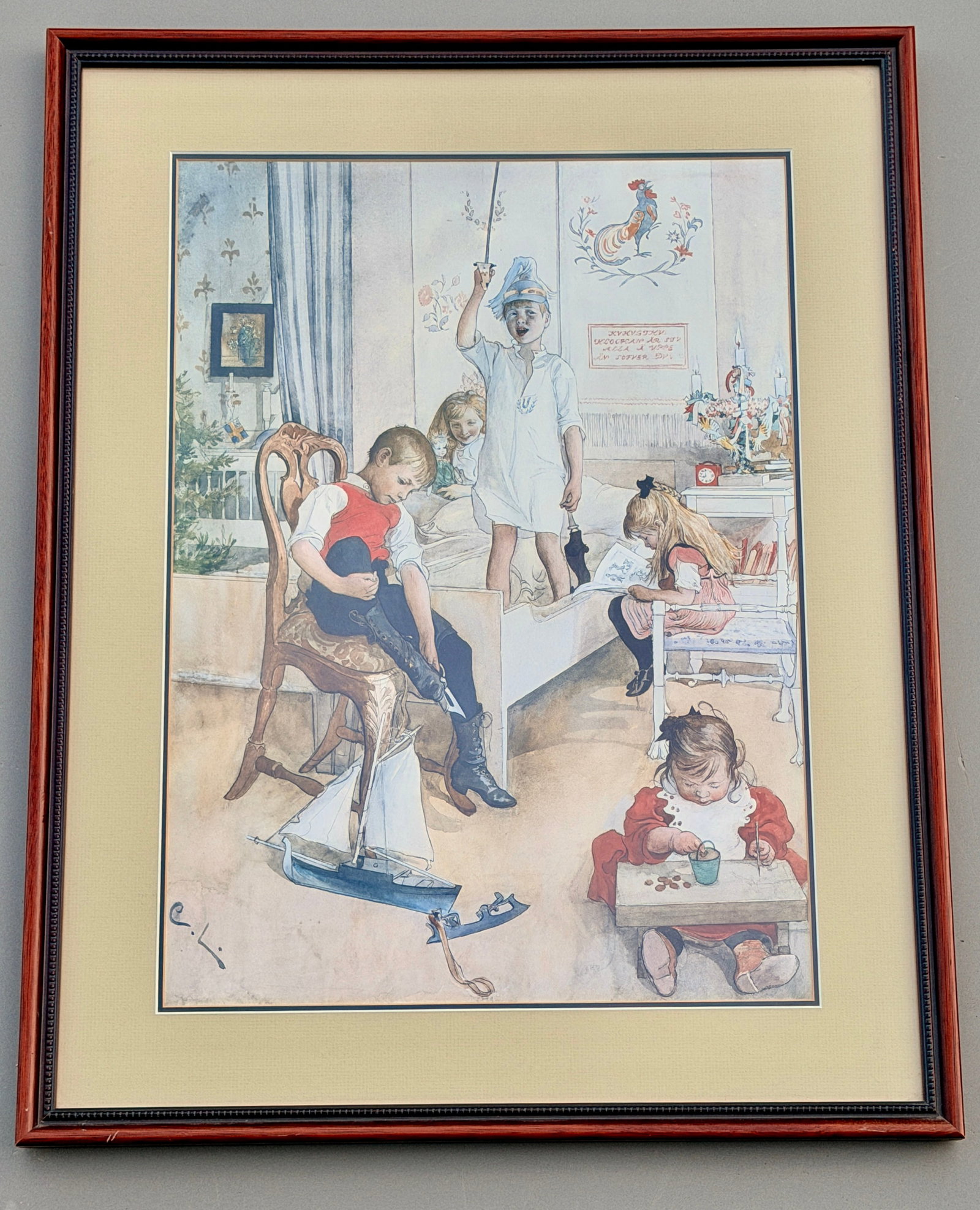 Carl Larsson Children Cock A Doodle Do It's Seven O'Clock Framed Art Print: Carl Larsson Children Cock A Doodle Do It's Seven O'Clock Framed Art Print Carl Larsson Swedish Artist (1853-1919) a high quality decorative offset lithograph print looking as real watercolor even fro